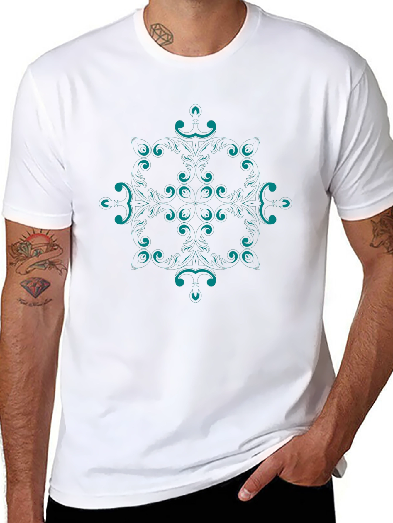 Abstract Teal Pattern Black T-Shirt