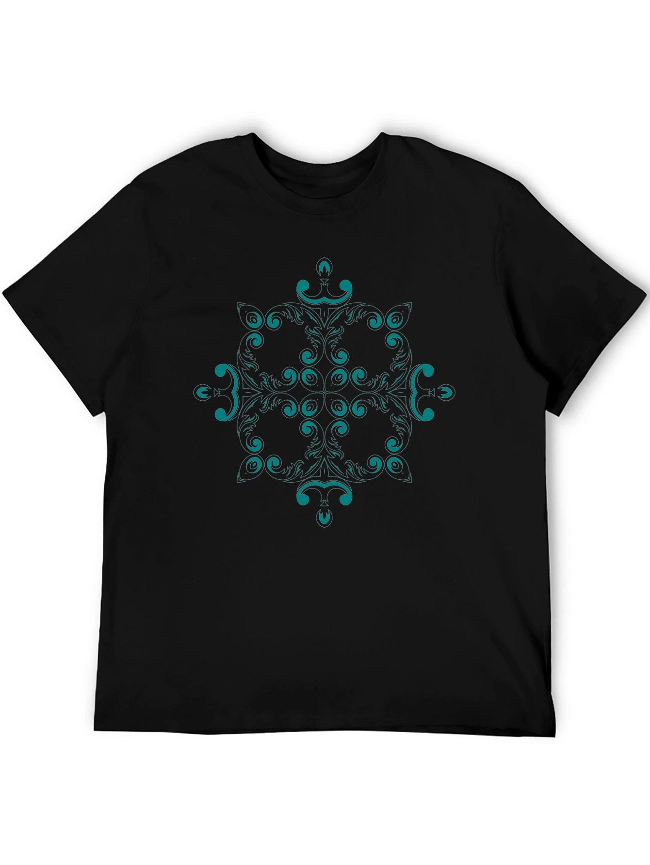 Abstract Teal Pattern Black T-Shirt