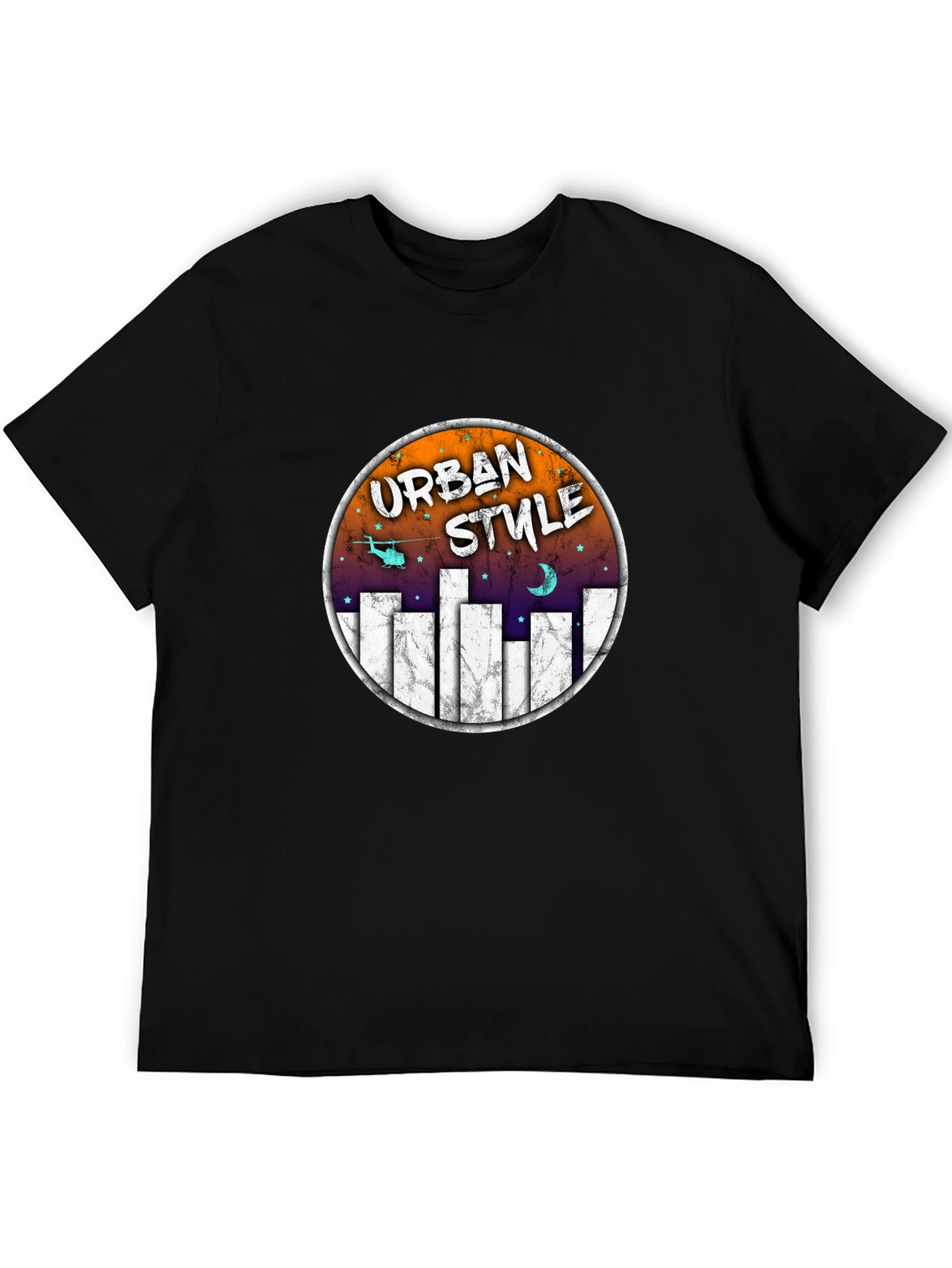 Urban Style Graphic Tee - Black Crew Neck