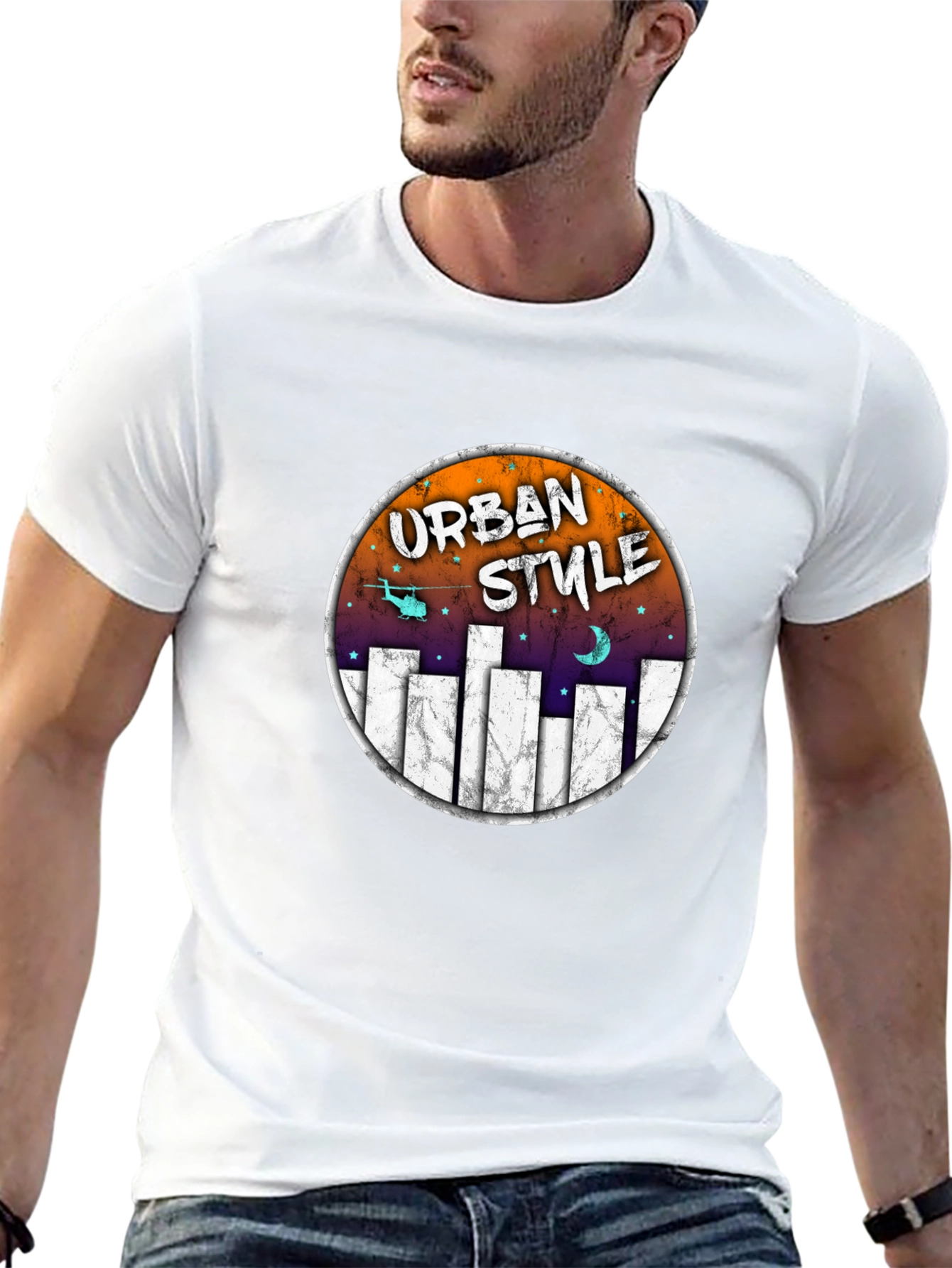 Urban Style Graphic Tee - Black Crew Neck
