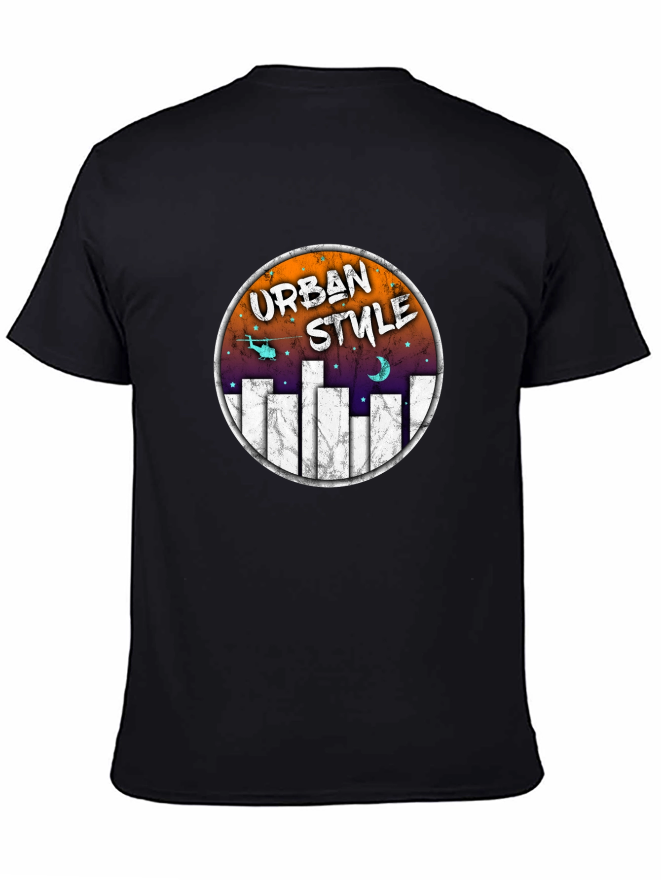 Urban Style Graphic Tee - Black Crew Neck