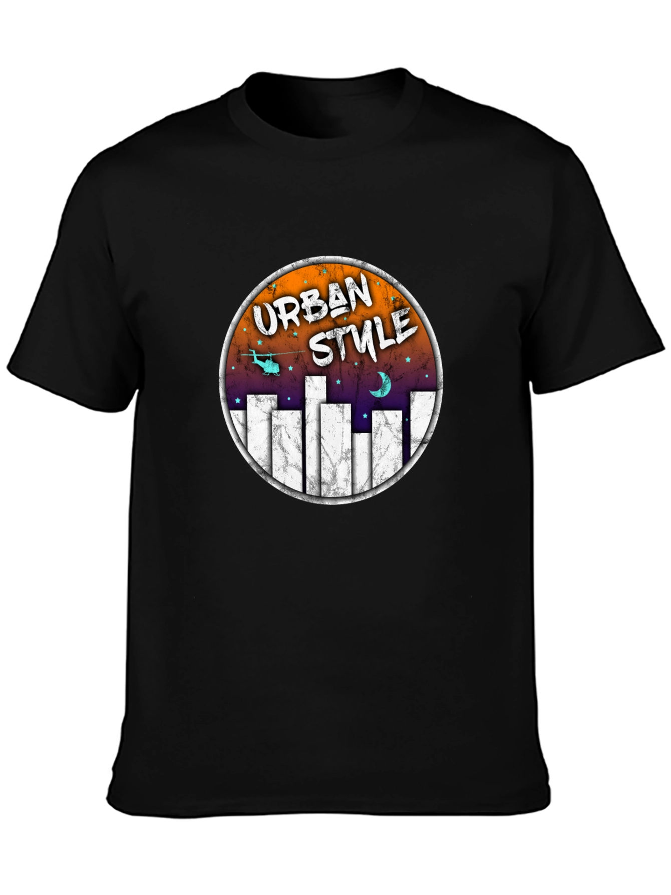 Urban Style Graphic Tee - Black Crew Neck