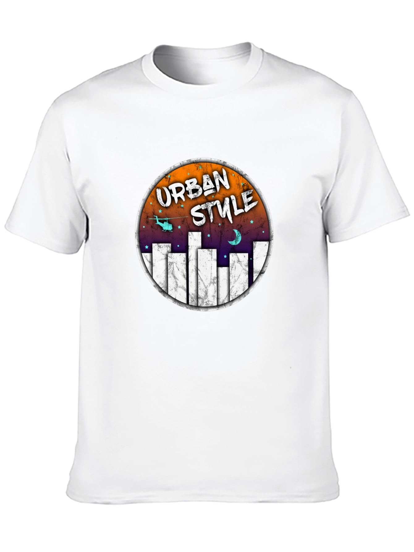 Urban Style Graphic Tee - Black Crew Neck