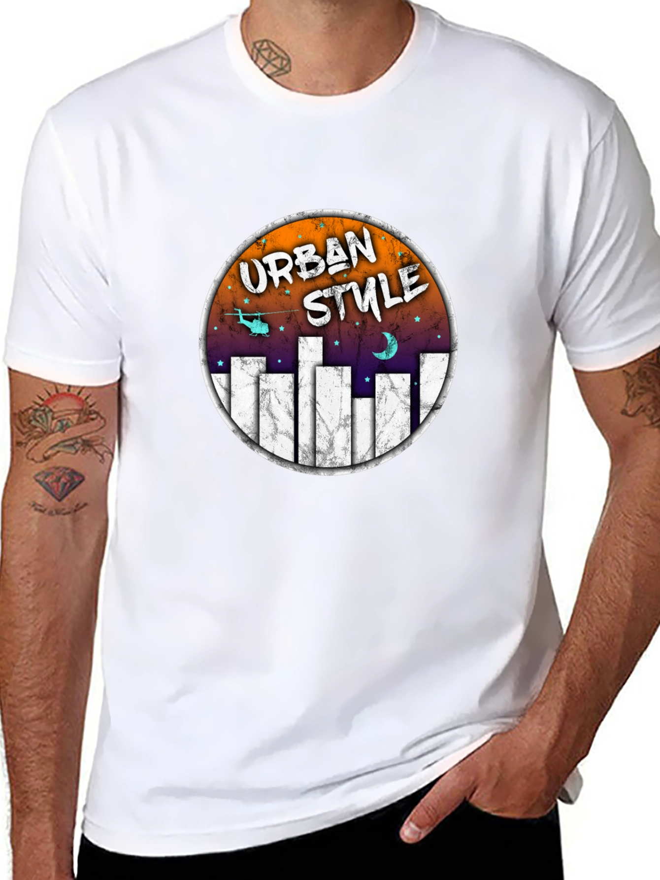 Urban Style Graphic Tee - Black Crew Neck