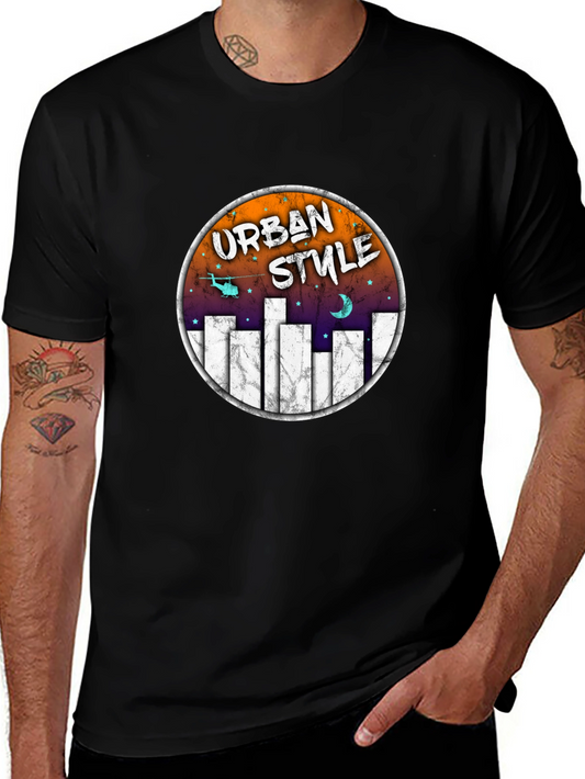 Urban Style Graphic Tee - Black Crew Neck