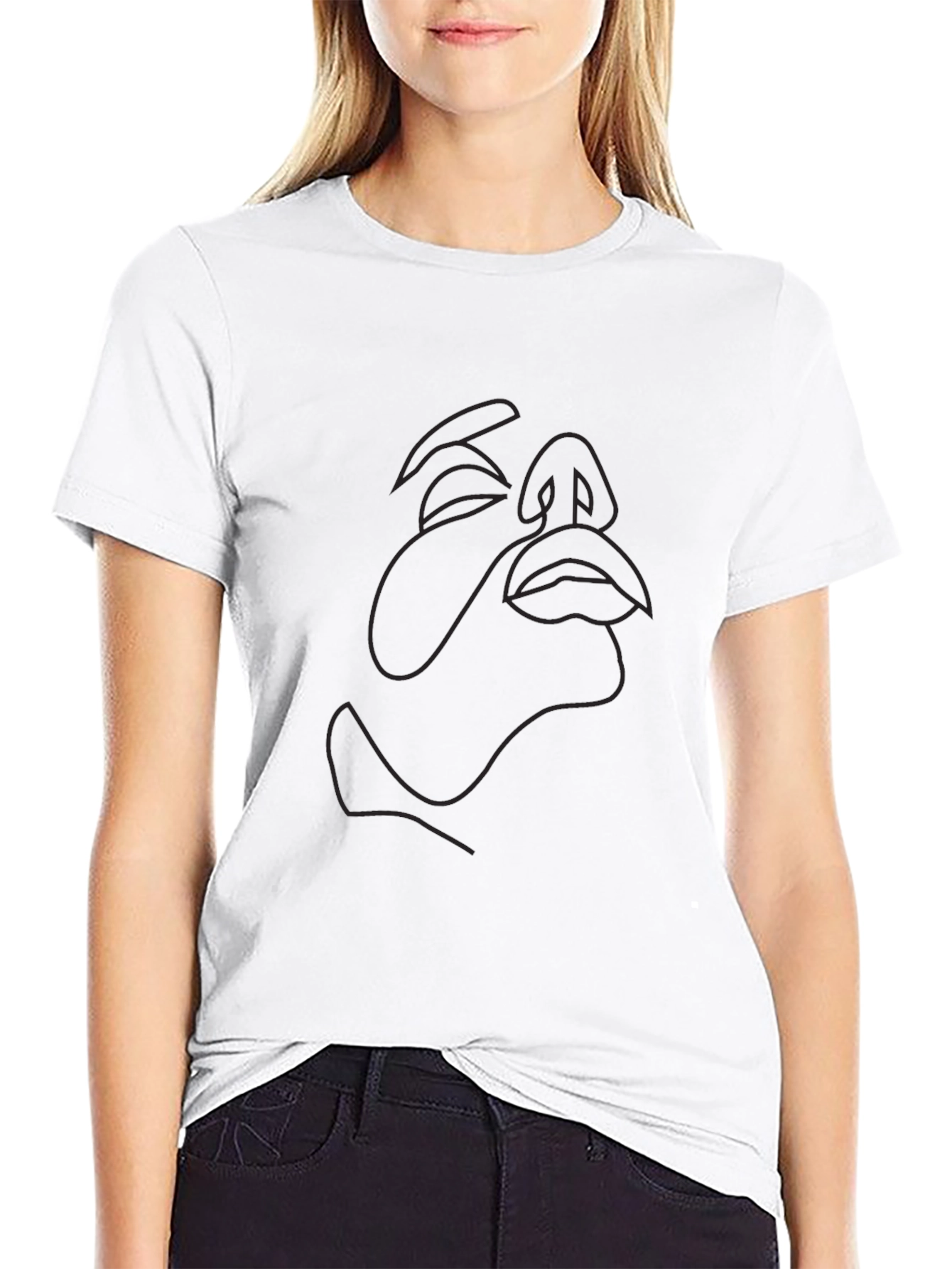 Abstract Face Line Art Black Tee