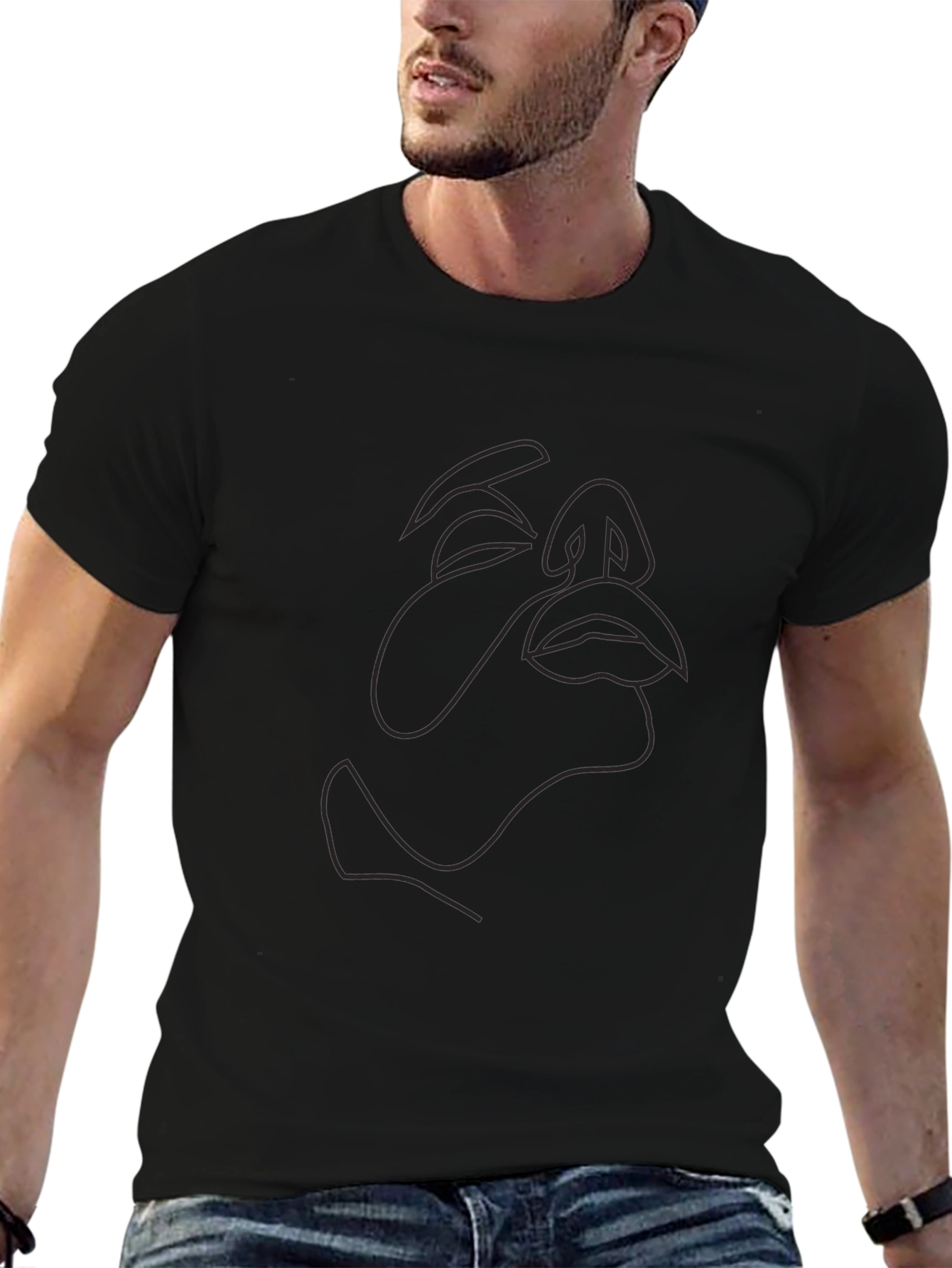 Abstract Face Line Art Black Tee