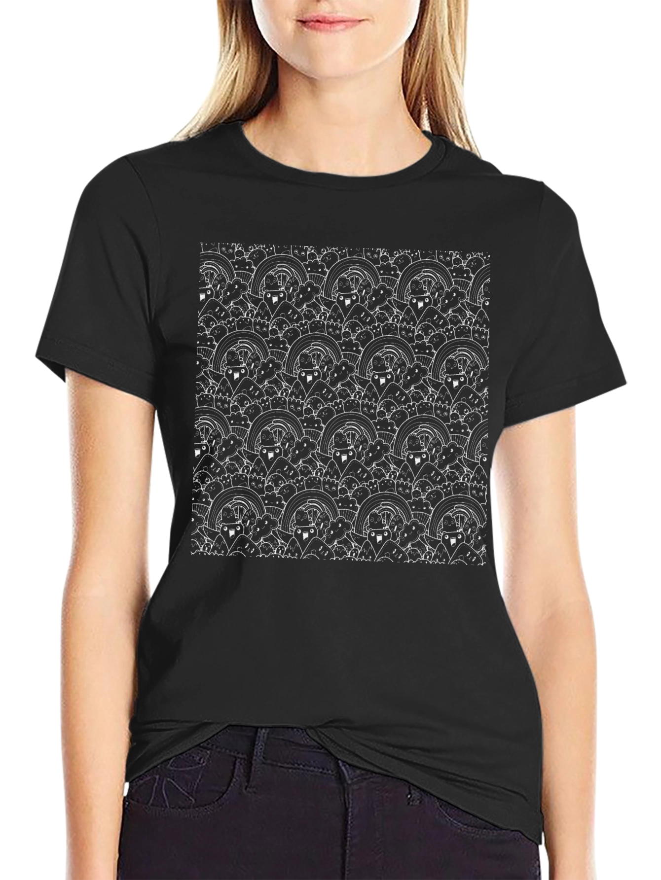 Patterned Cartoon Character Graphic Tee