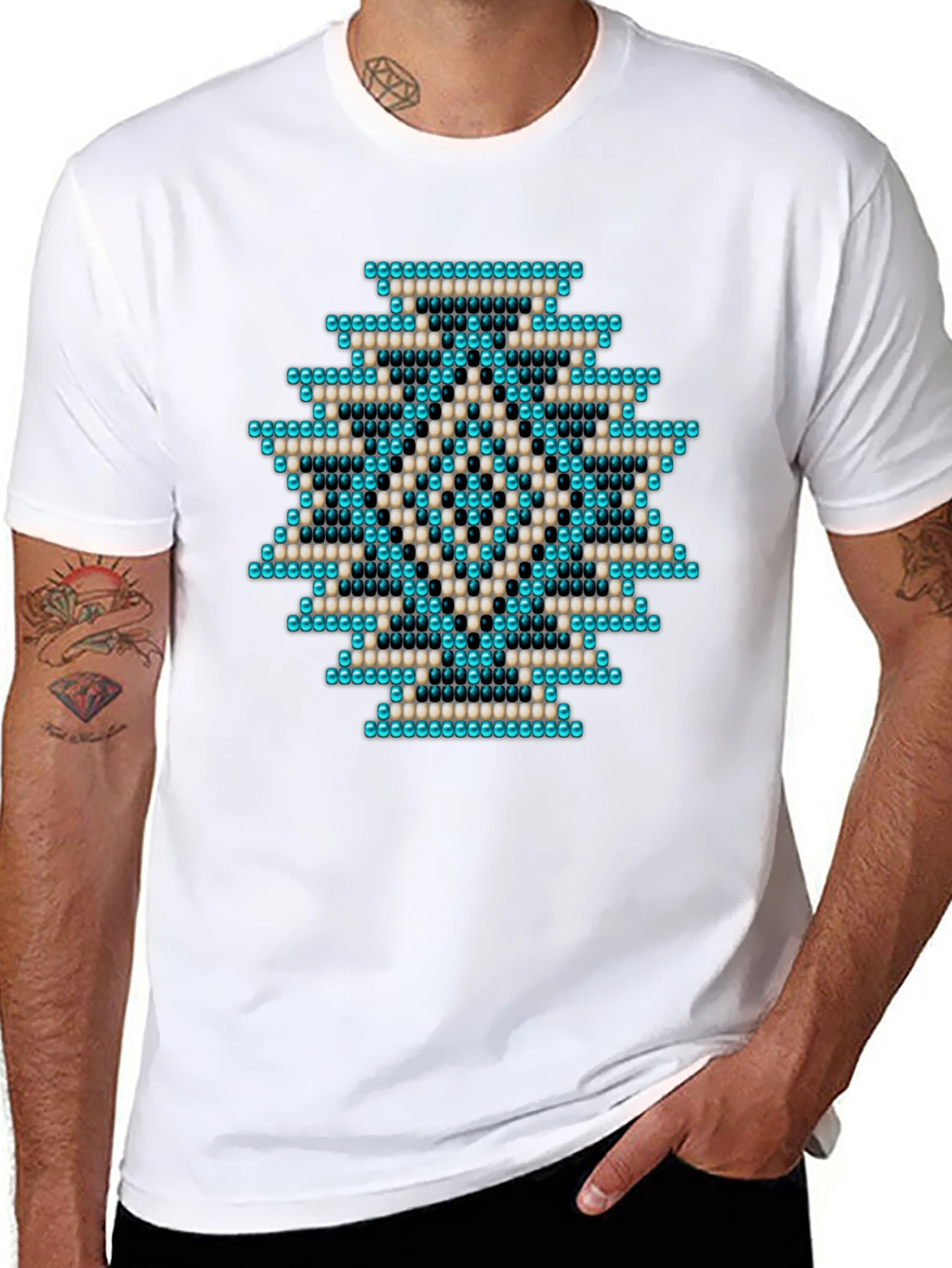 Geometric Beaded Pattern T-Shirt