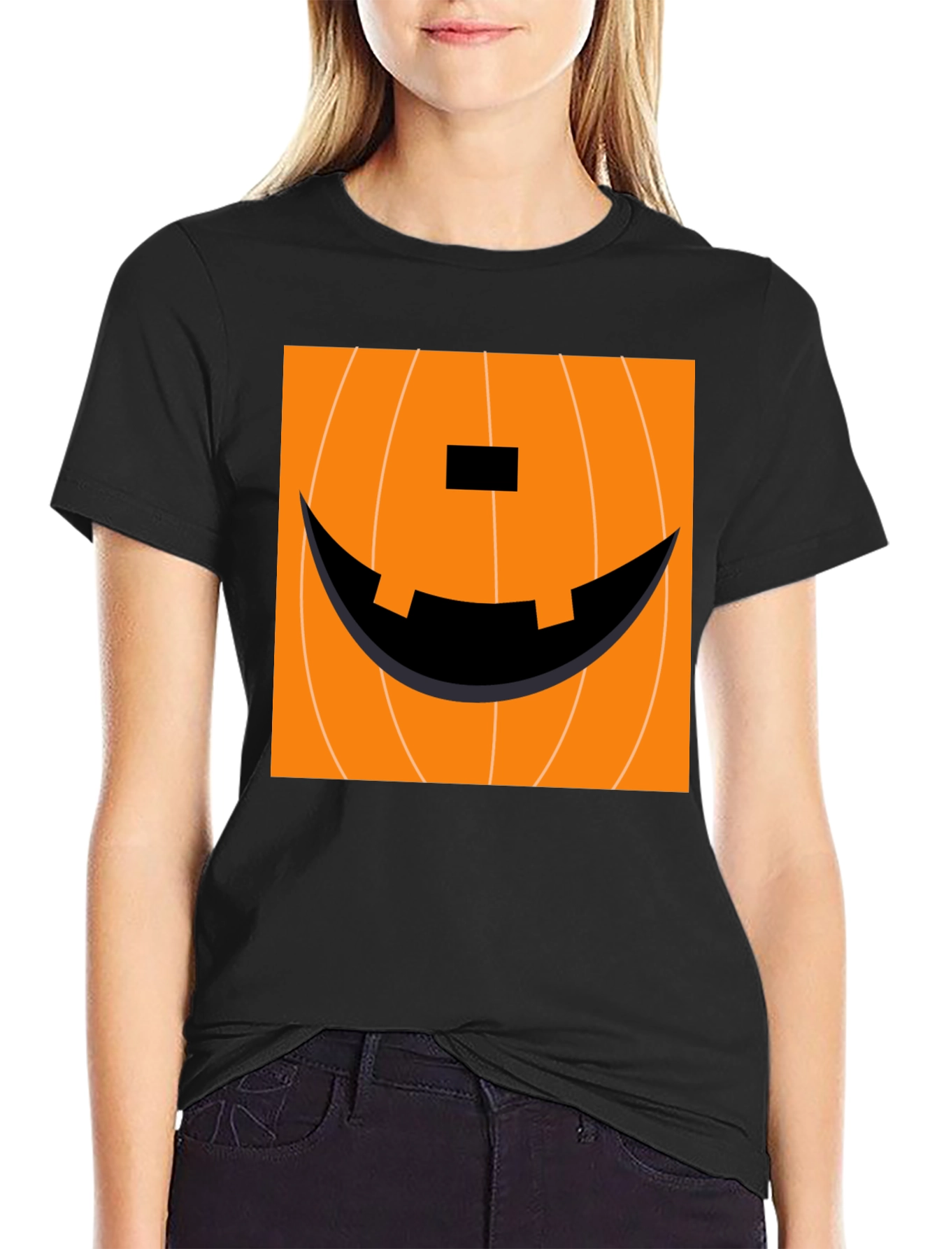 Pumpkin Face Graphic Tee - Halloween Apparel