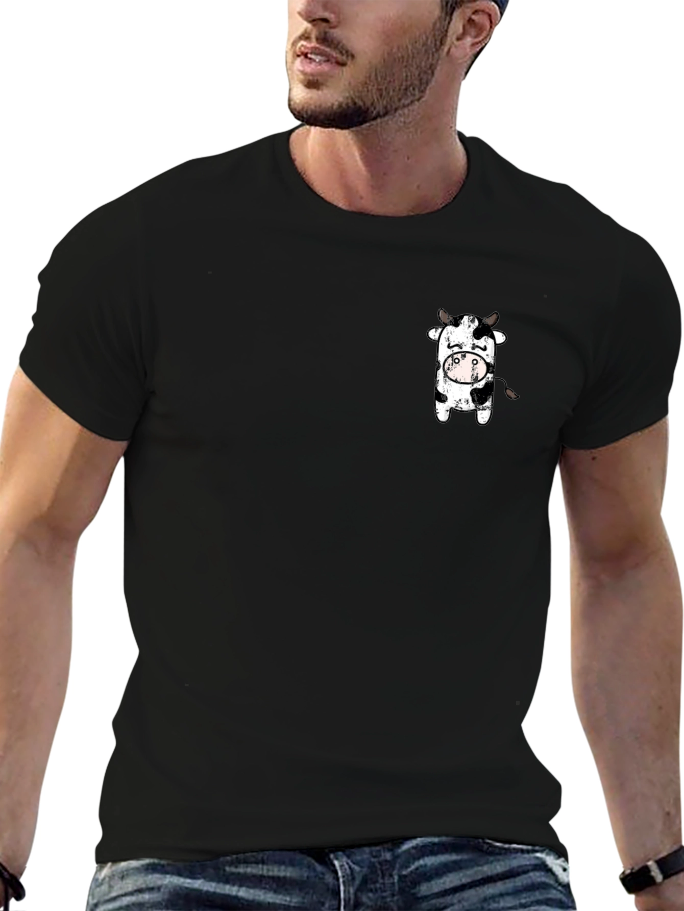 Black T-Shirt with Cute Cow Graphic
