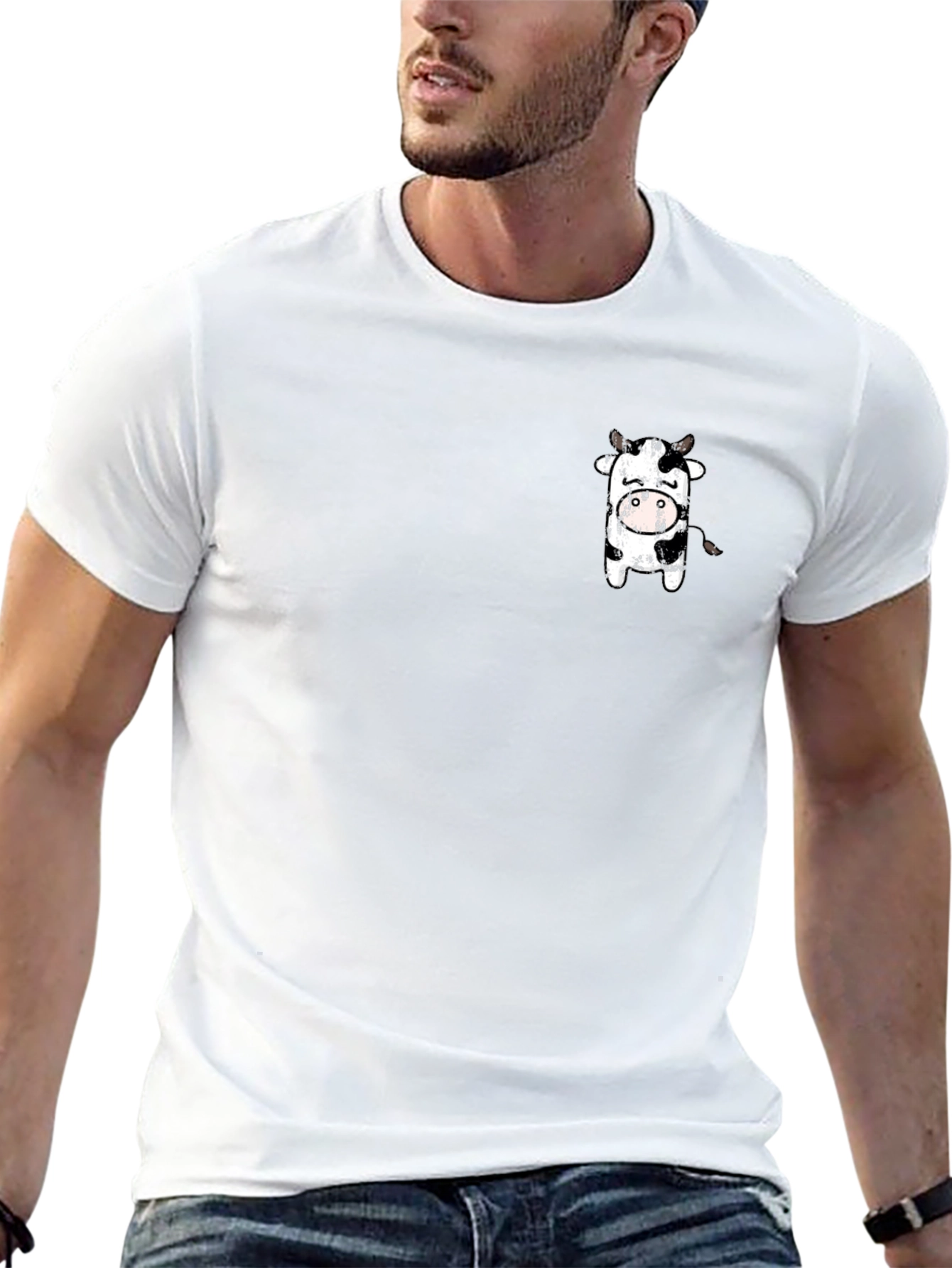 Black T-Shirt with Cute Cow Graphic