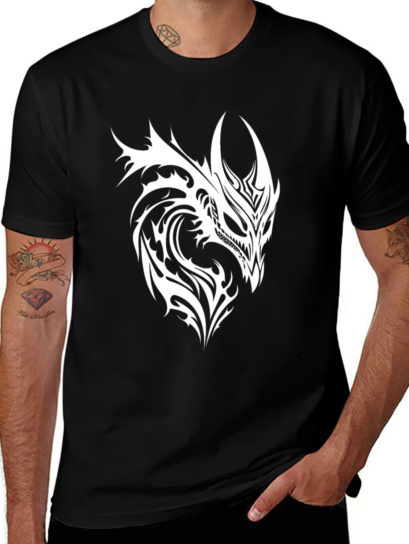Tribal Dragon Graphic Black T-Shirt