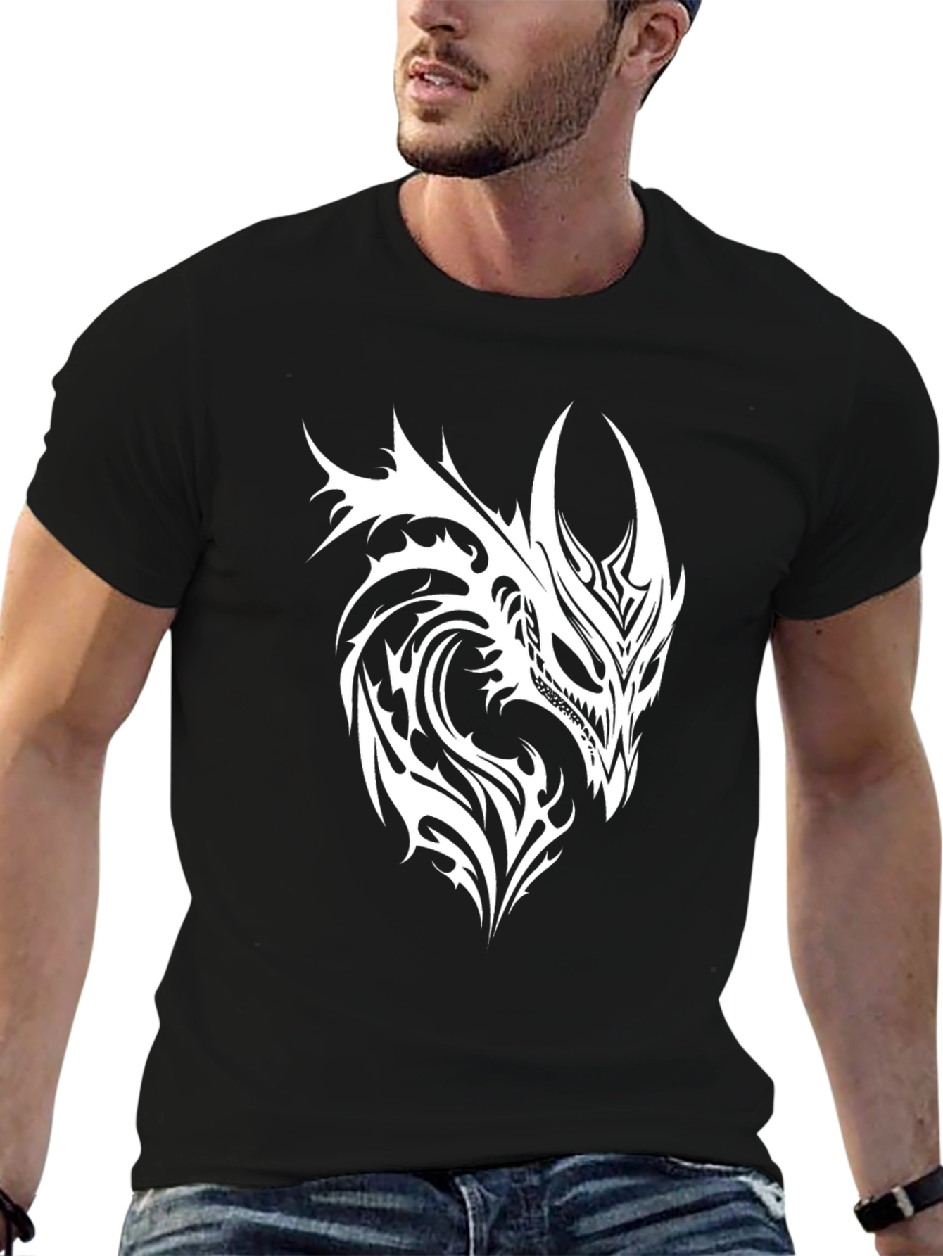 Tribal Dragon Graphic Black T-Shirt
