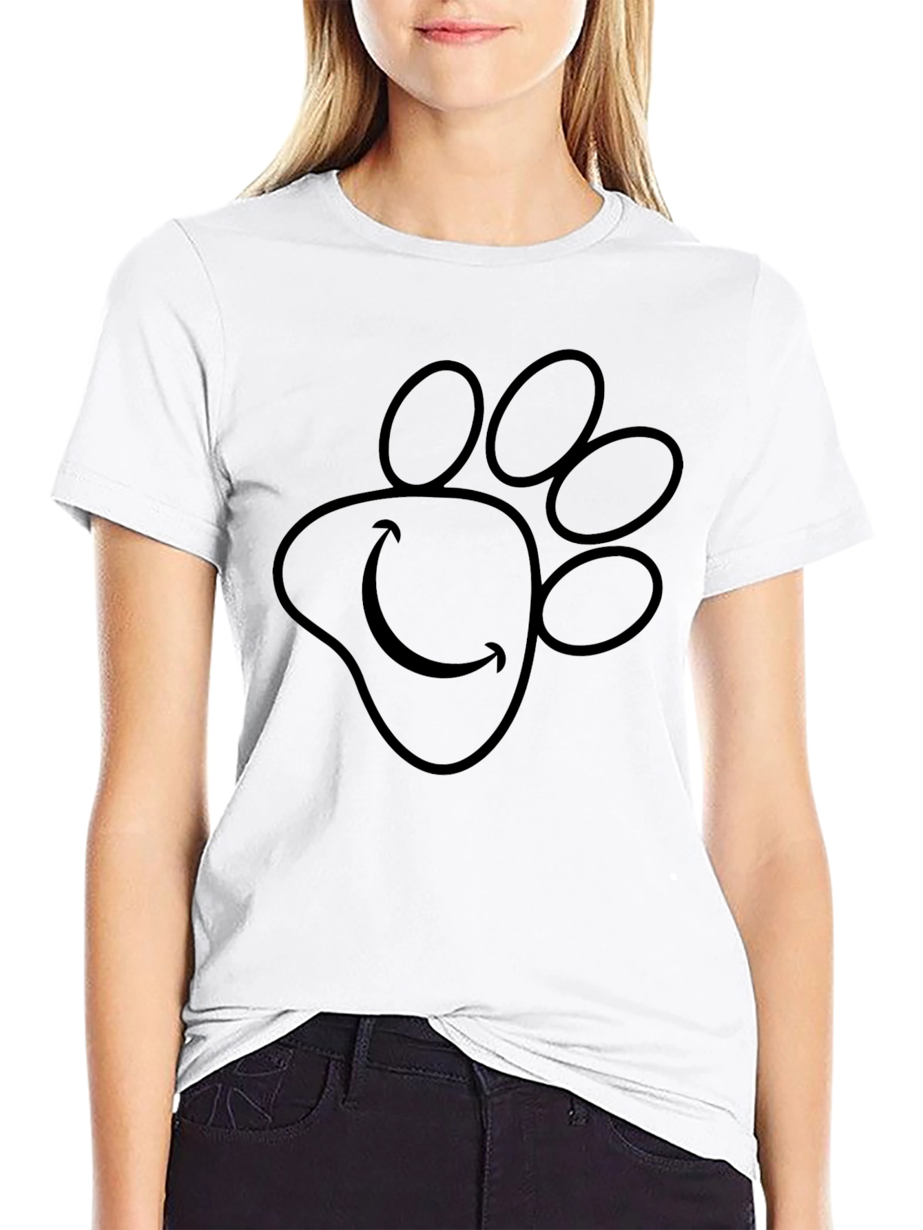 Paw Print Smiley Face Black T-Shirt