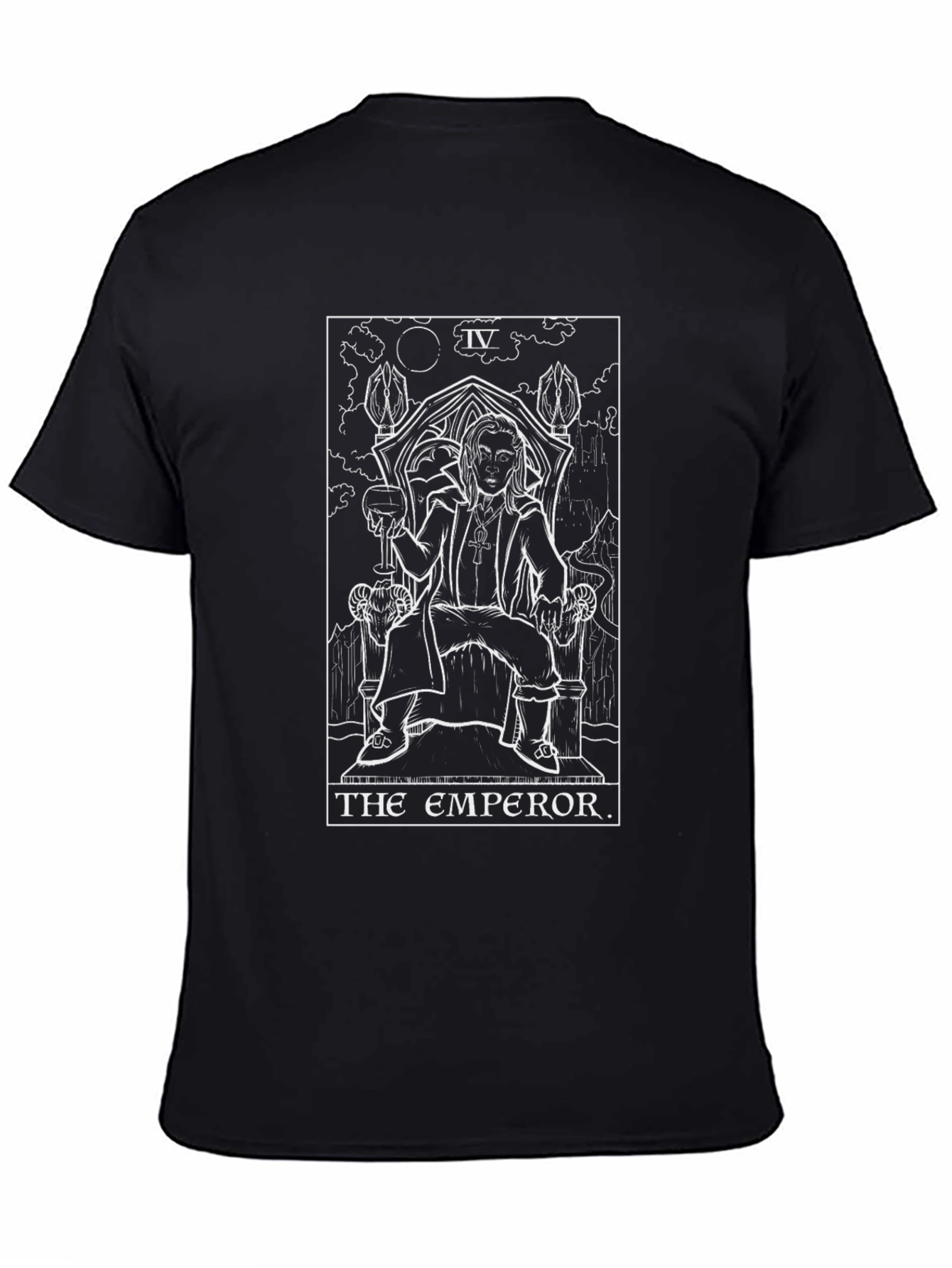 Emperor Tarot Card Graphic Print Black T-Shirt