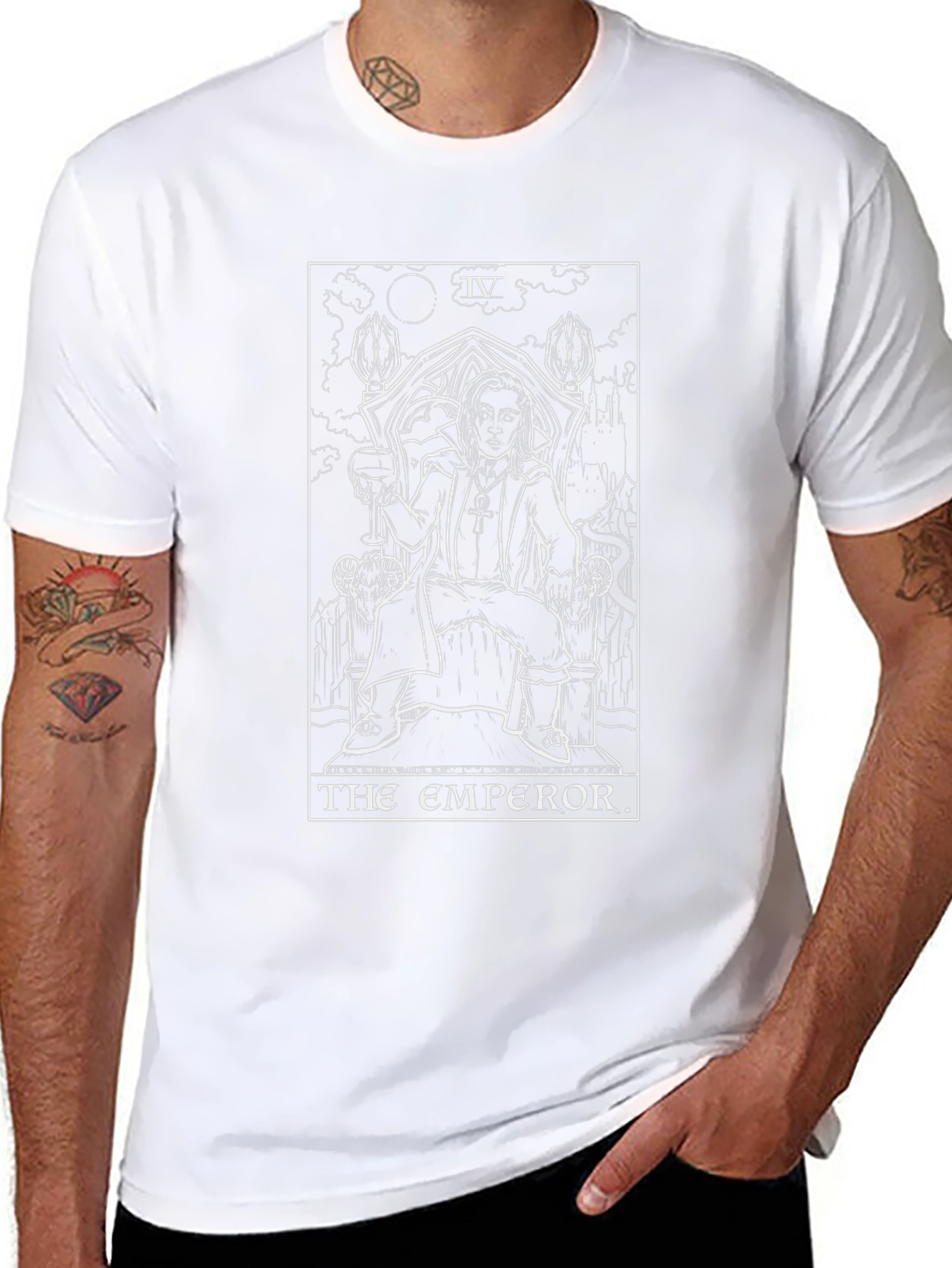 Emperor Tarot Card Graphic Print Black T-Shirt