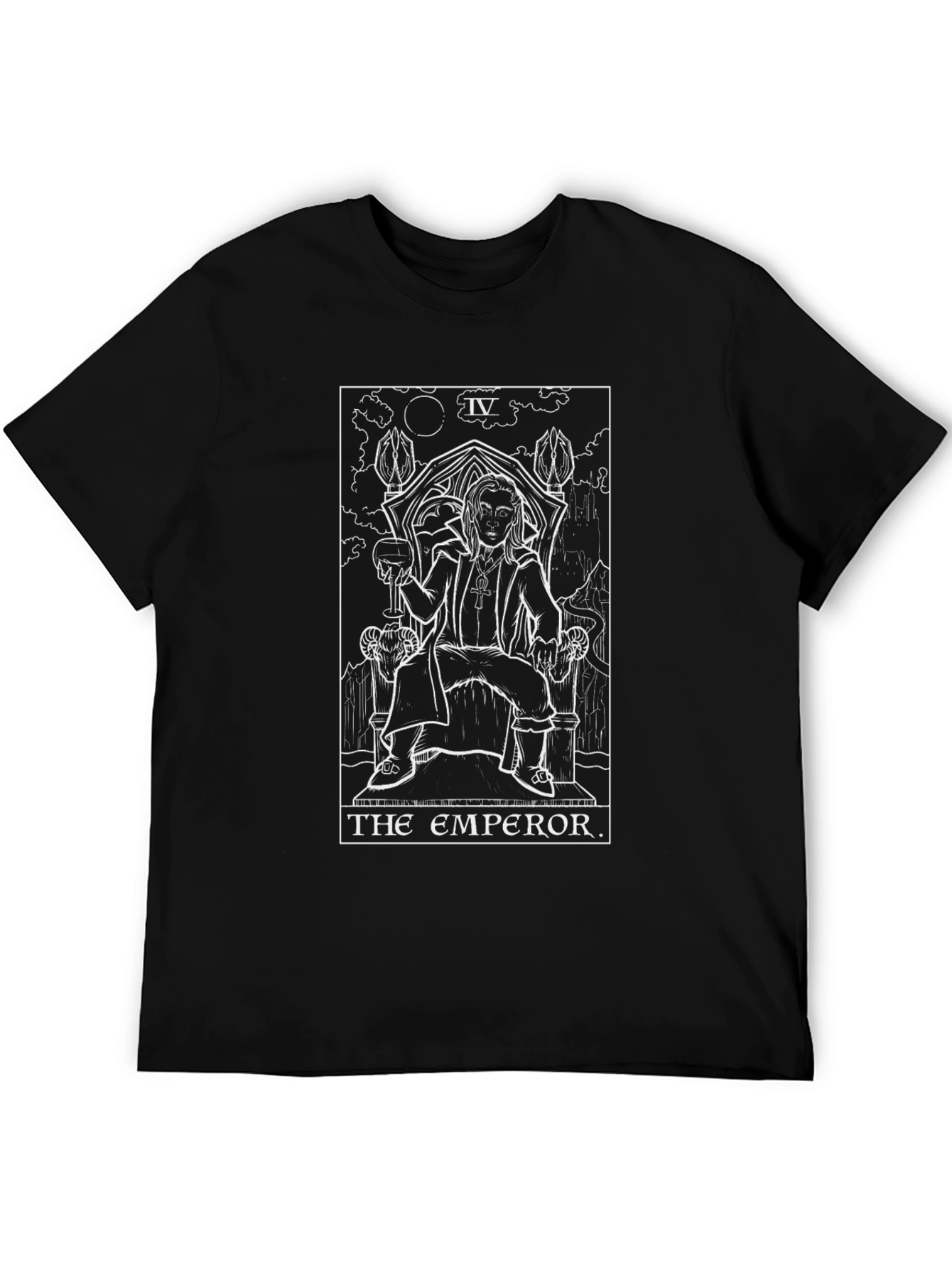 Emperor Tarot Card Graphic Print Black T-Shirt