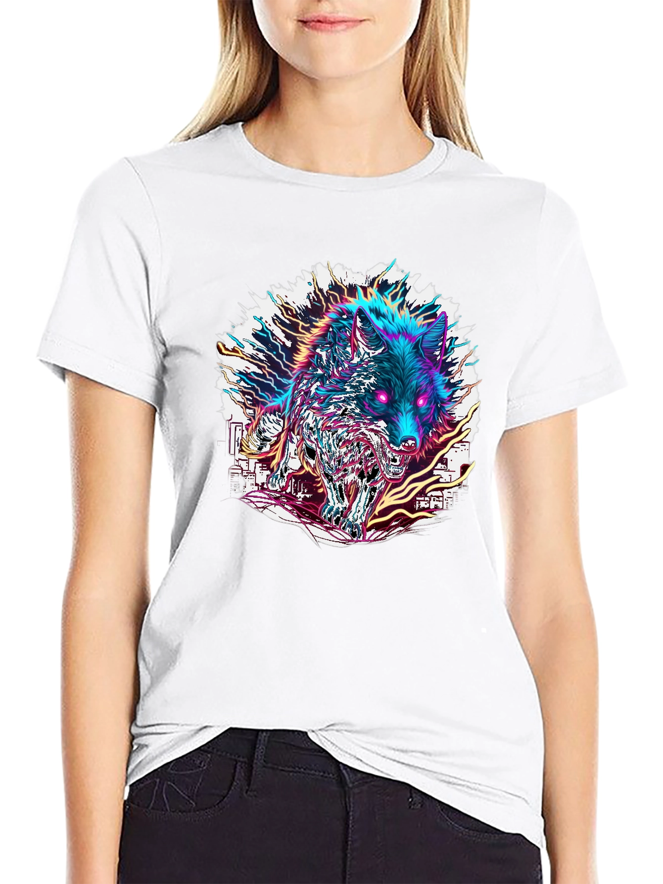Neon Wolf Graphic Tee - Bold Style