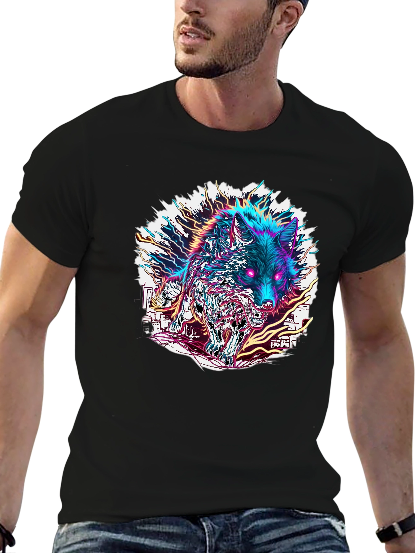 Neon Wolf Graphic Tee - Bold Style