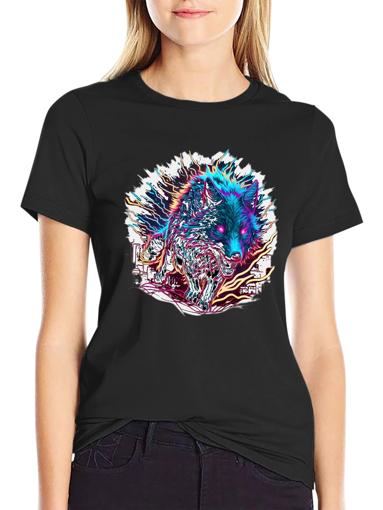Neon Wolf Graphic Tee - Bold Style