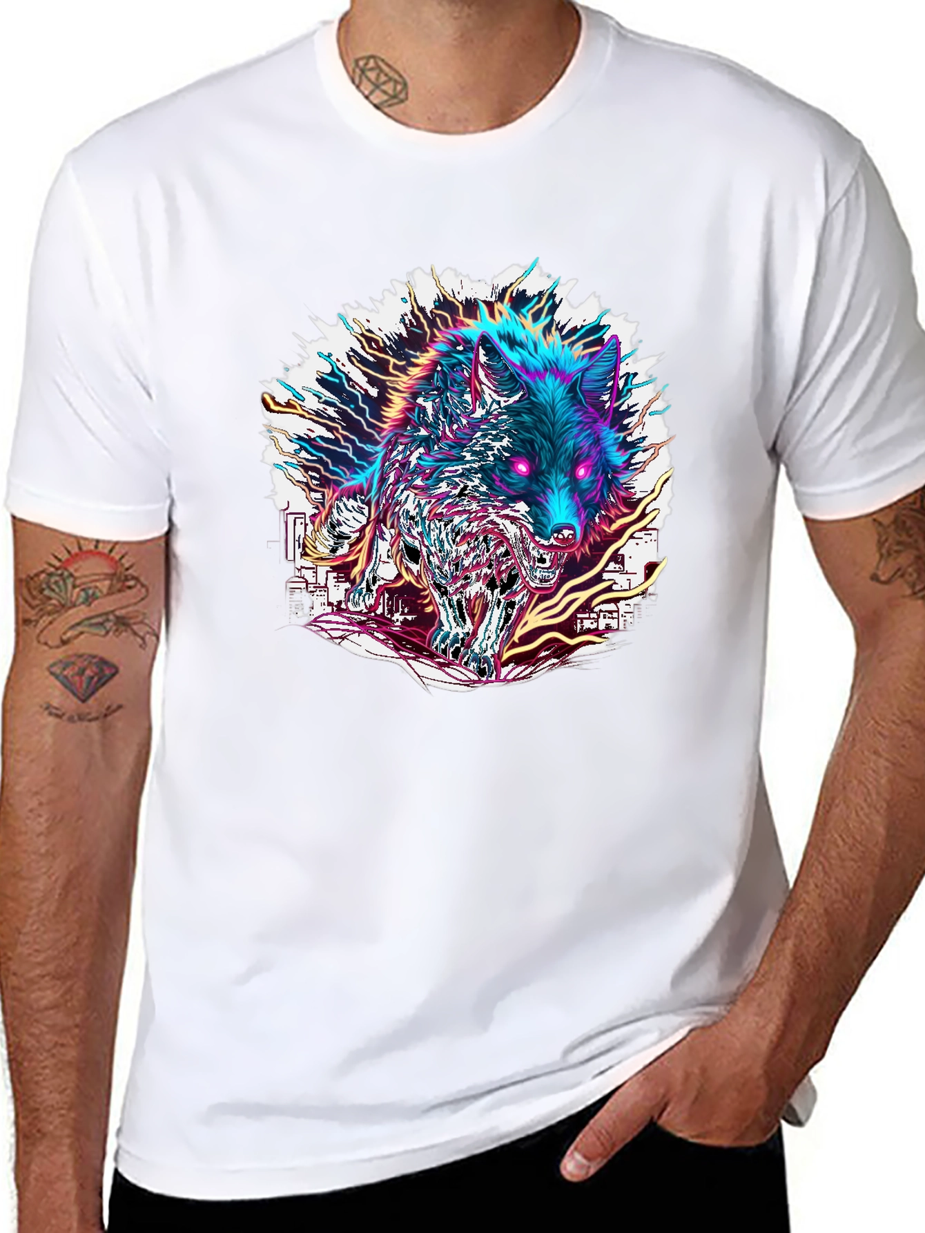 Neon Wolf Graphic Tee - Bold Style