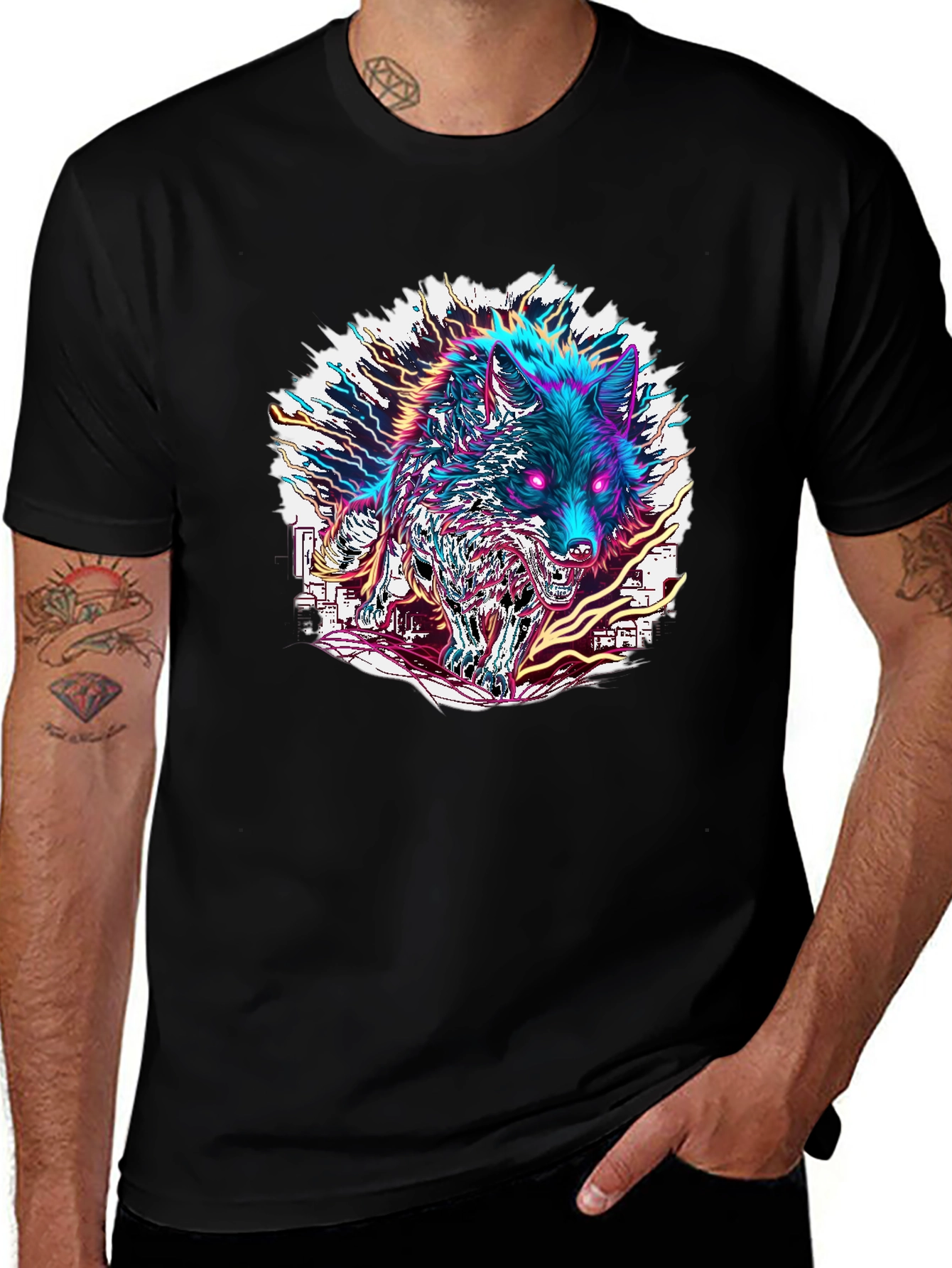 Neon Wolf Graphic Tee - Bold Style