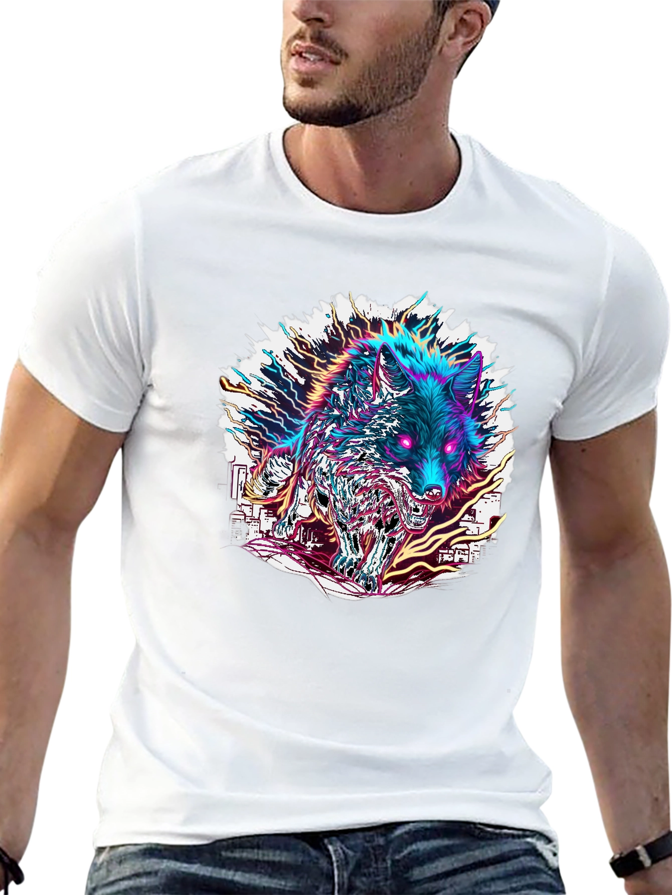 Neon Wolf Graphic Tee - Bold Style