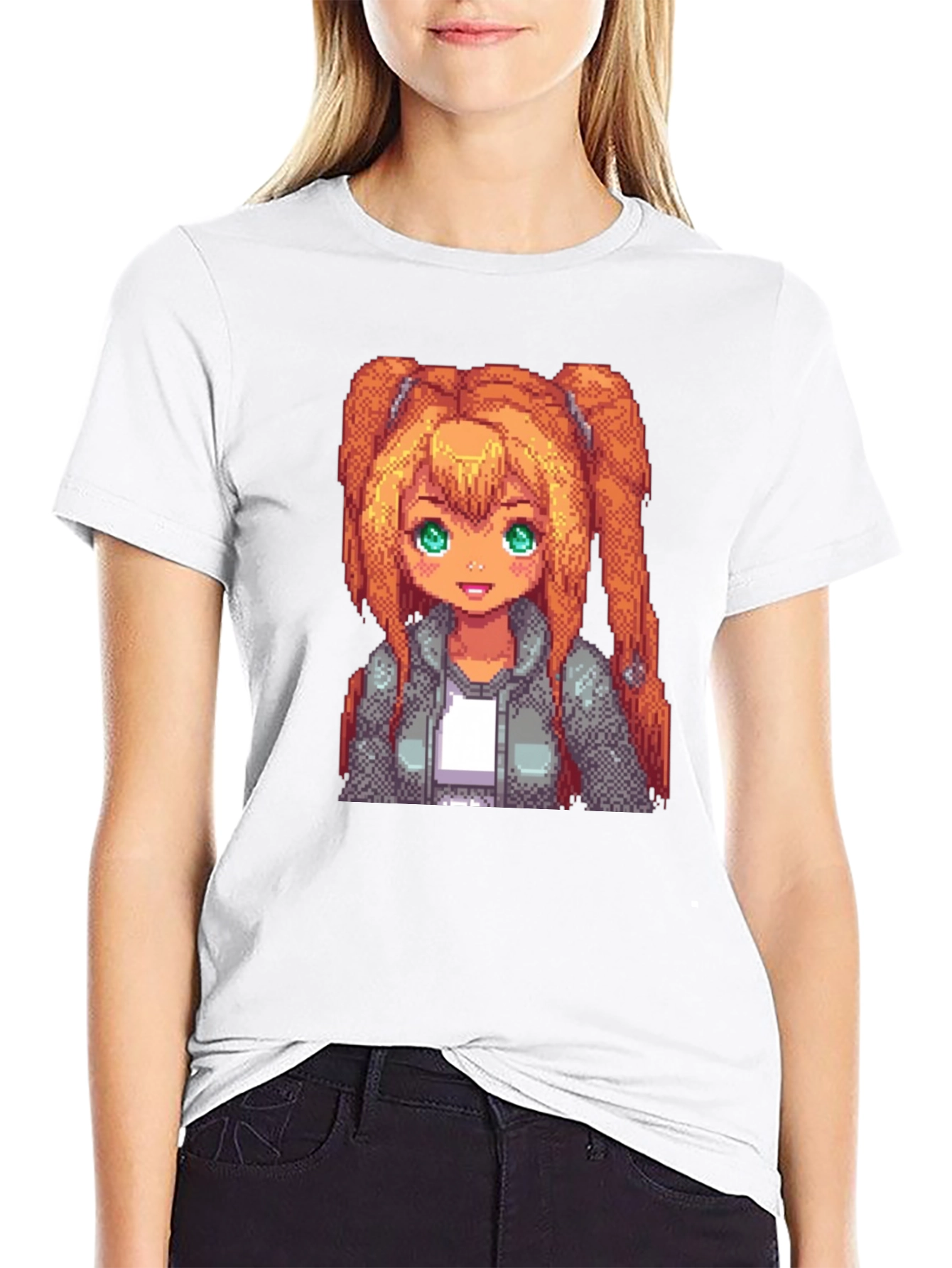 Pixel Anime Girl Graphic Tee - Black