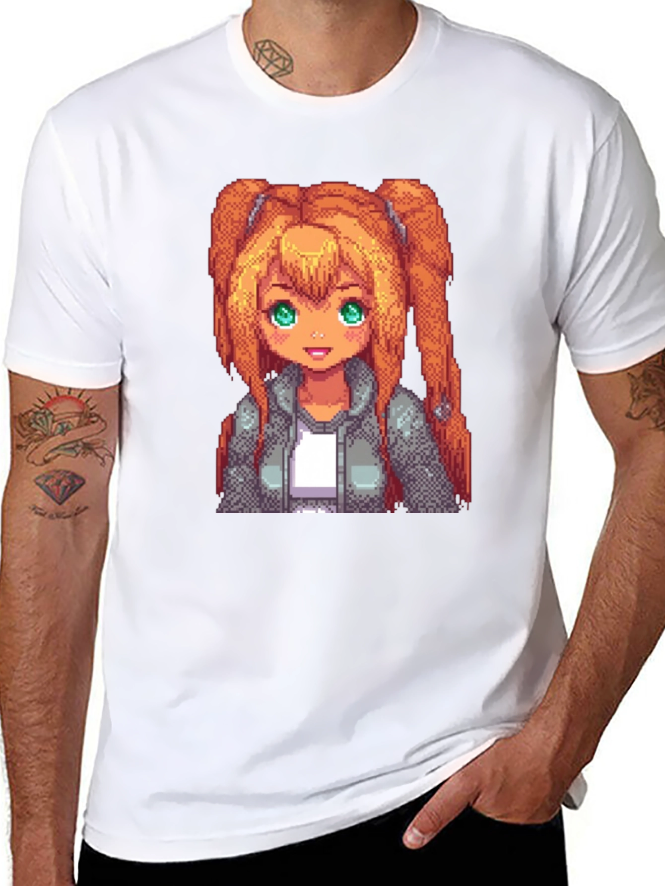 Pixel Anime Girl Graphic Tee - Black