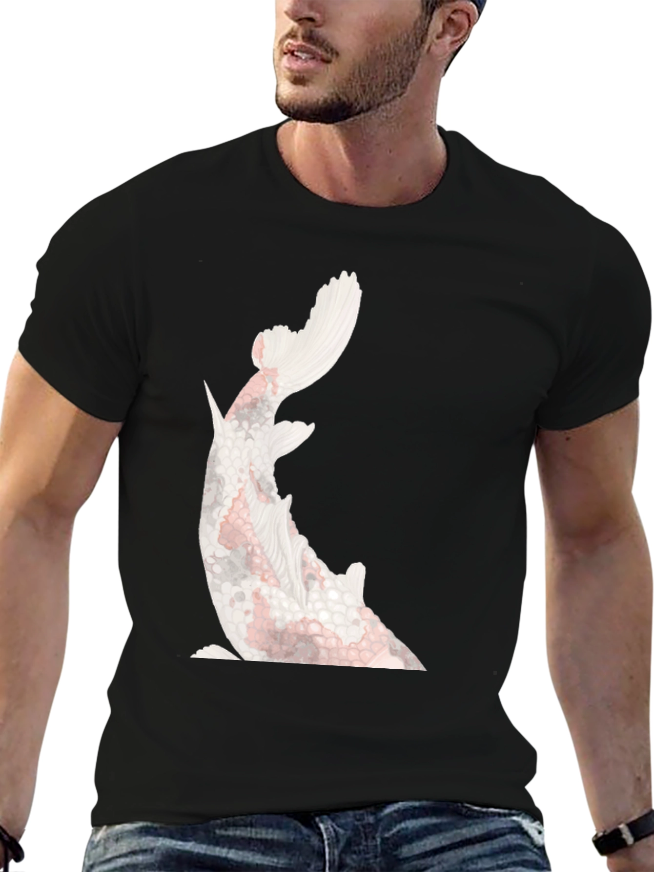 Koi Fish Graphic Tee - Stylish Black Cotton T-Shirt