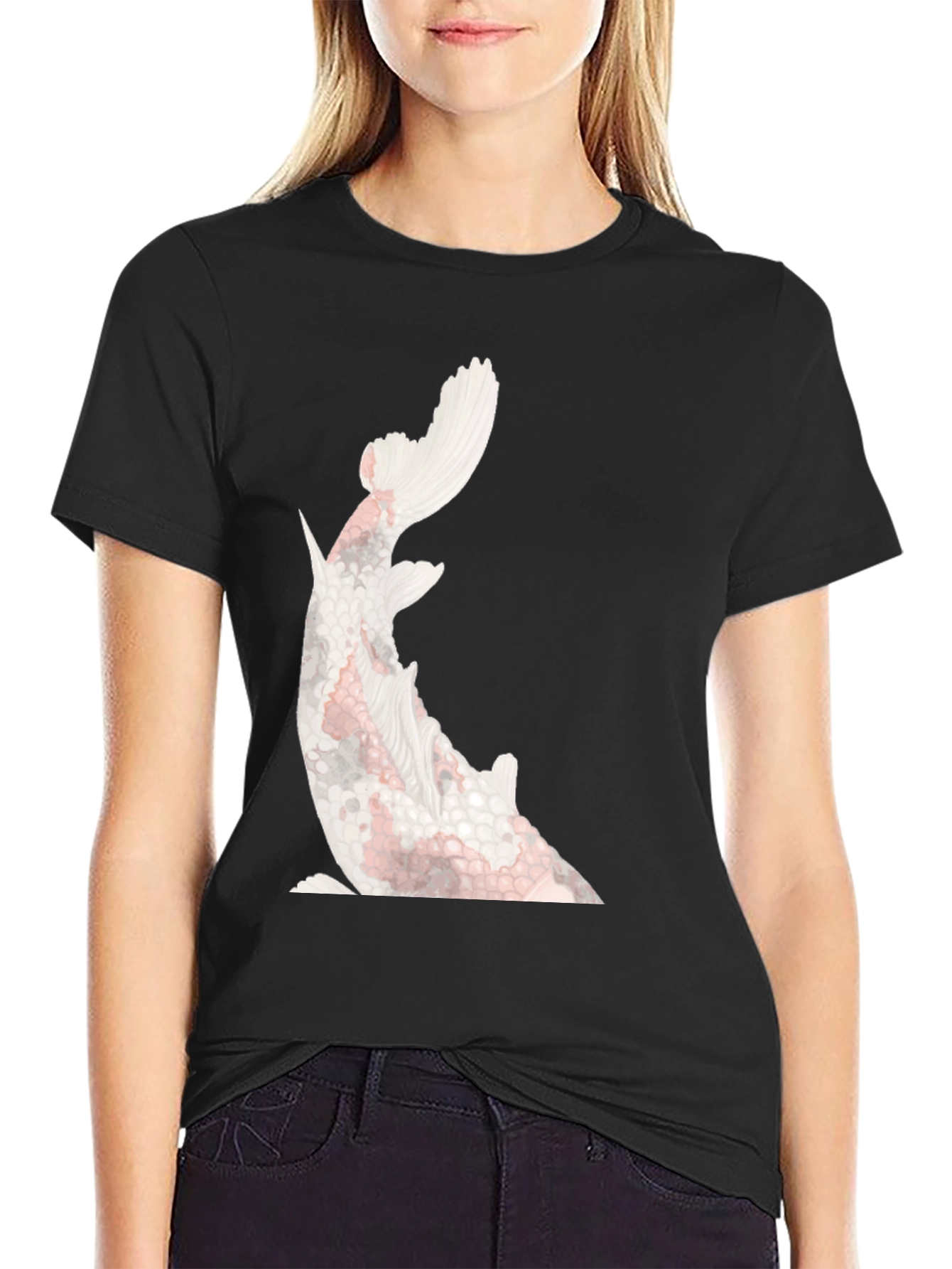 Koi Fish Graphic Tee - Stylish Black Cotton T-Shirt