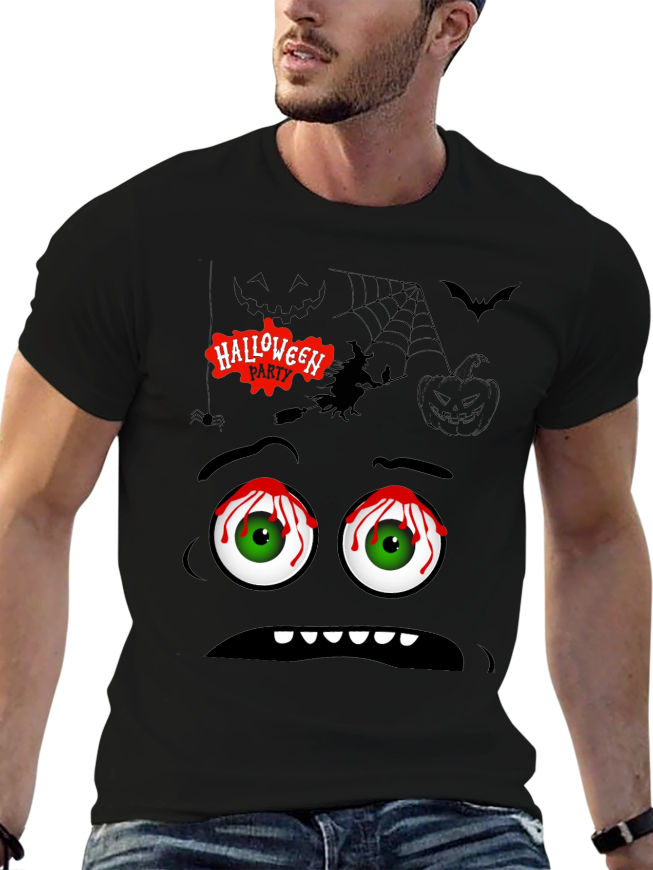 Halloween Graphic Tee - Spooky Cartoon Face