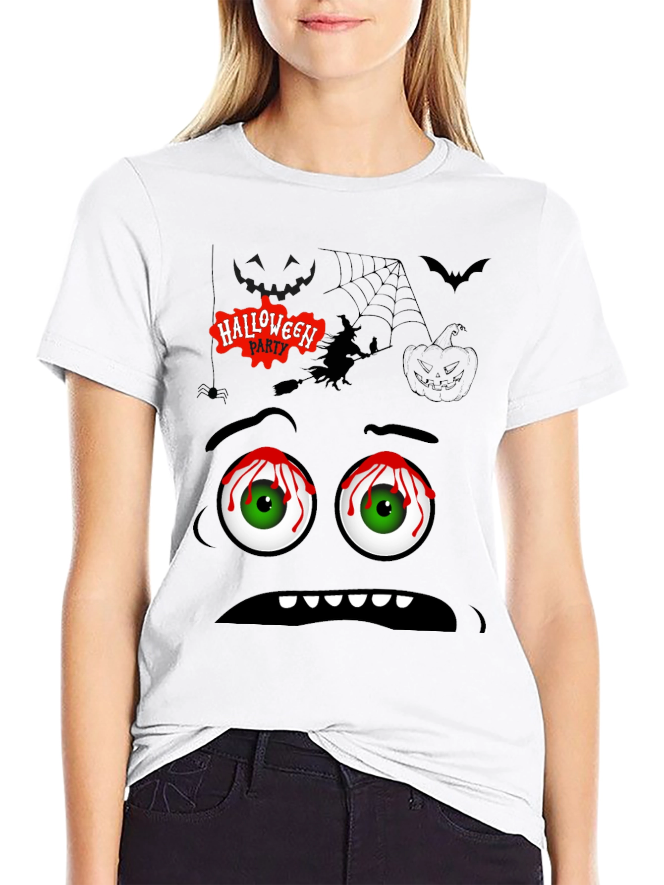 Halloween Graphic Tee - Spooky Cartoon Face