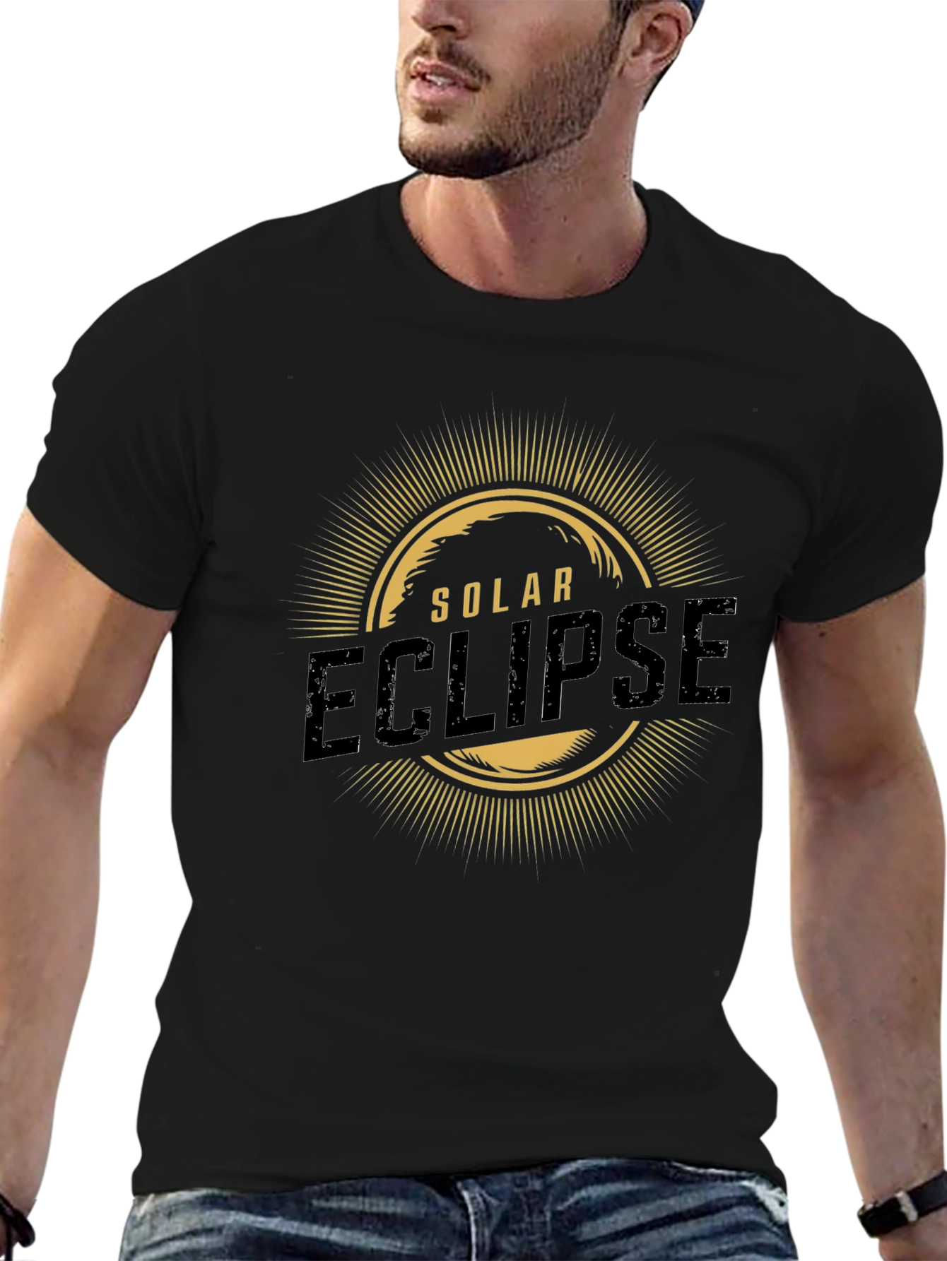 Solar Eclipse Graphic Print Mens Black T-Shirt