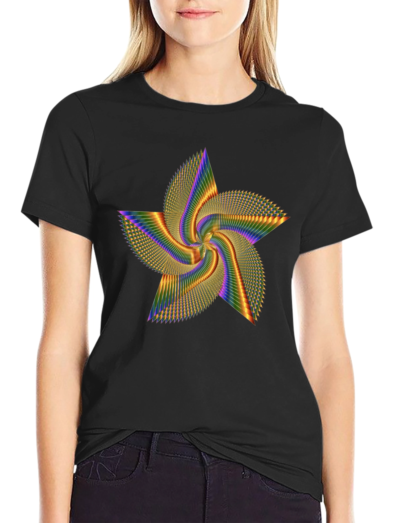 Rainbow Star Spin Black Tee