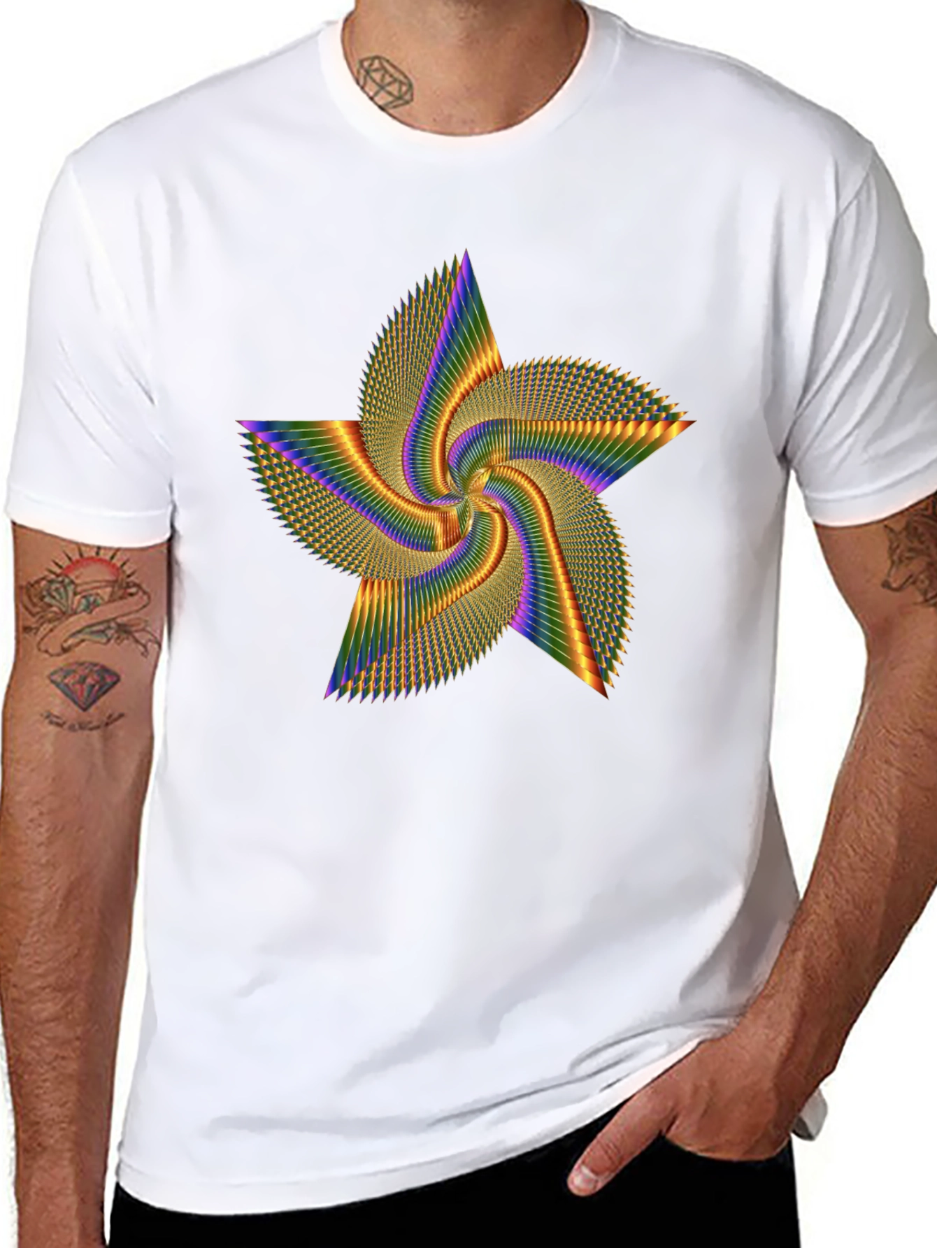 Rainbow Star Spin Black Tee