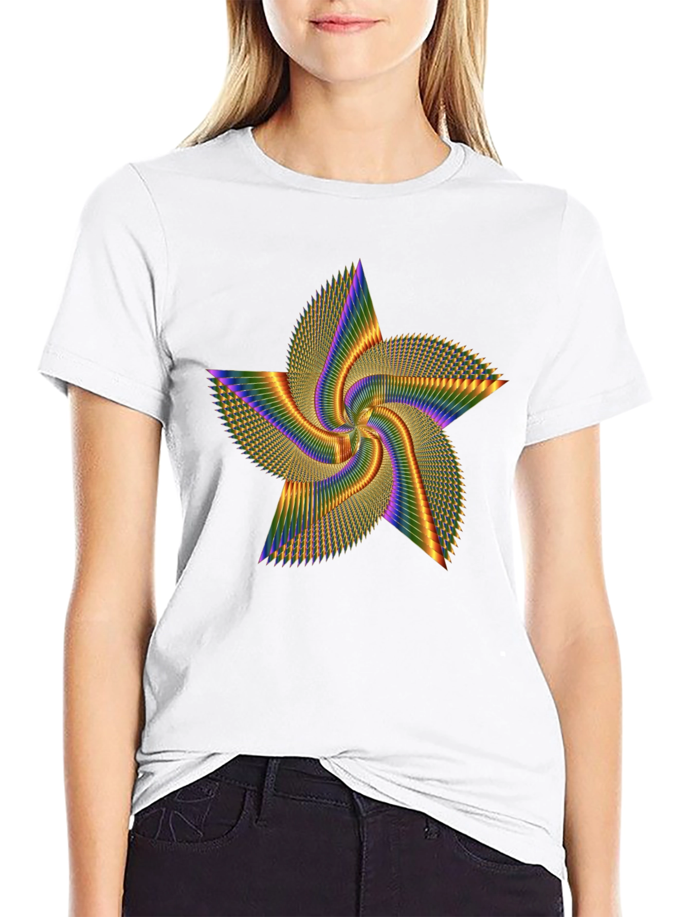 Rainbow Star Spin Black Tee