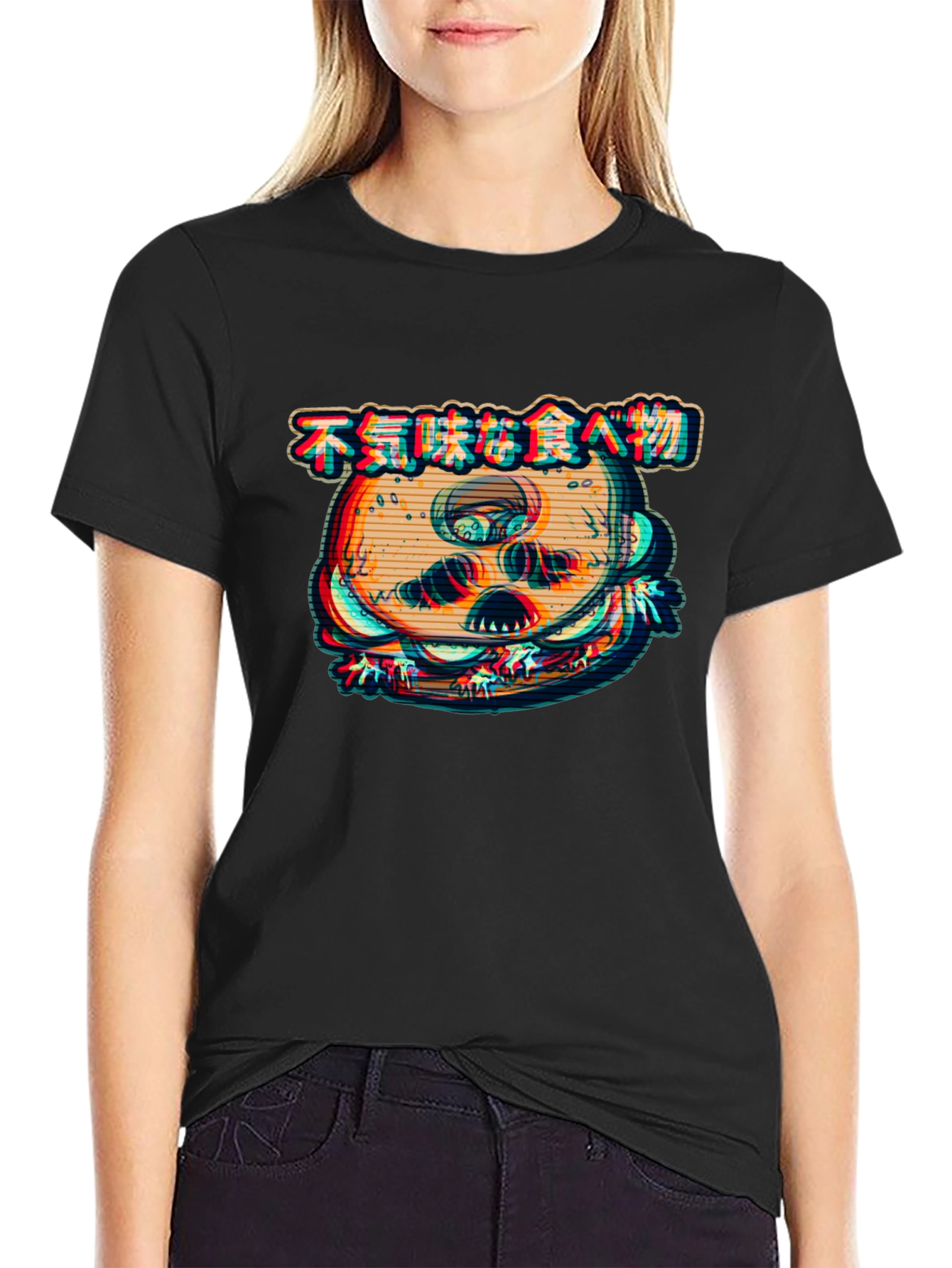 Creepy Burger Graphic Black T-Shirt