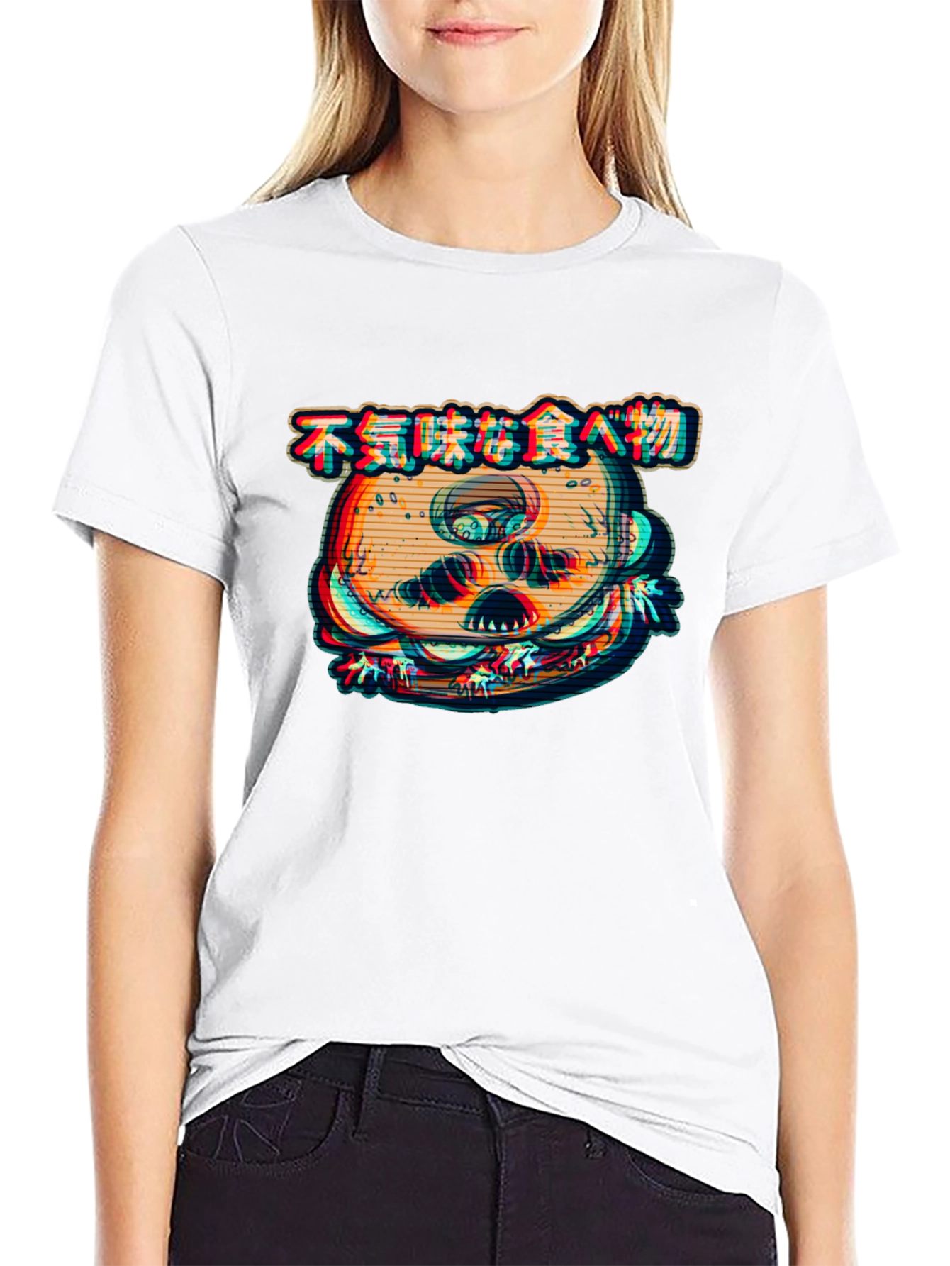 Creepy Burger Graphic Black T-Shirt
