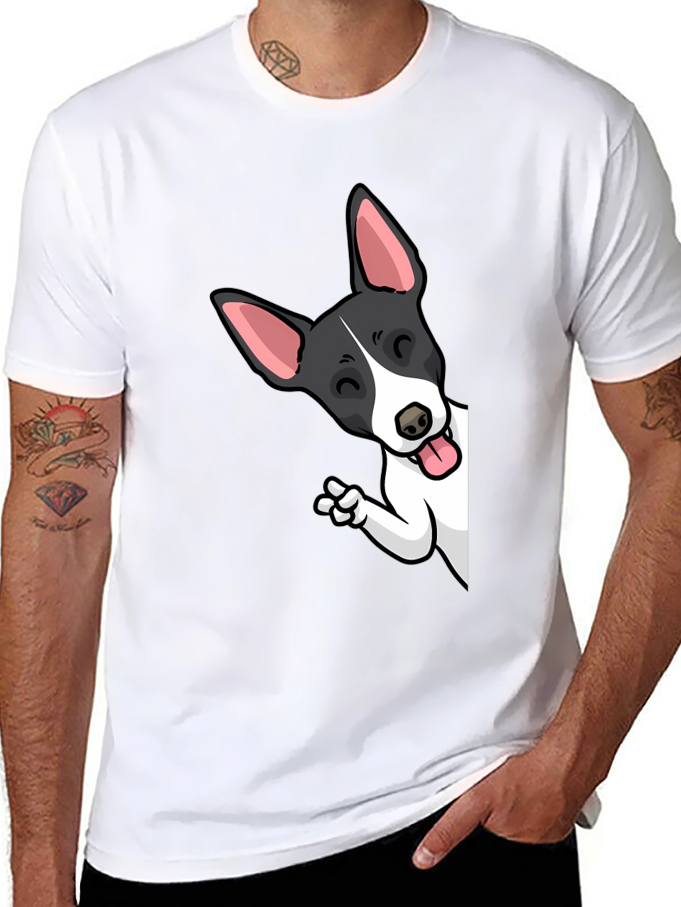 Cartoon Dog Peek-a-Boo Graphic Tee - Unisex Black T-Shirt