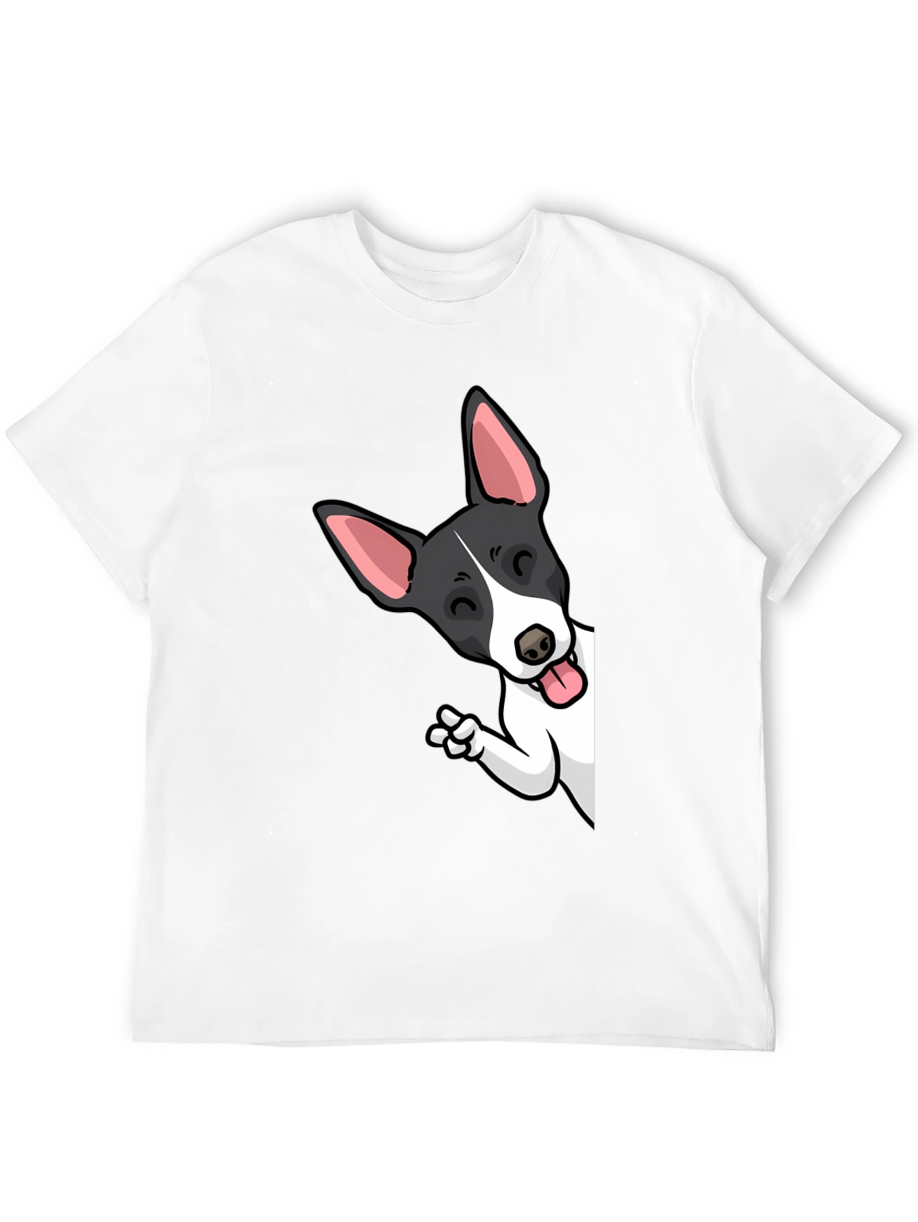 Cartoon Dog Peek-a-Boo Graphic Tee - Unisex Black T-Shirt