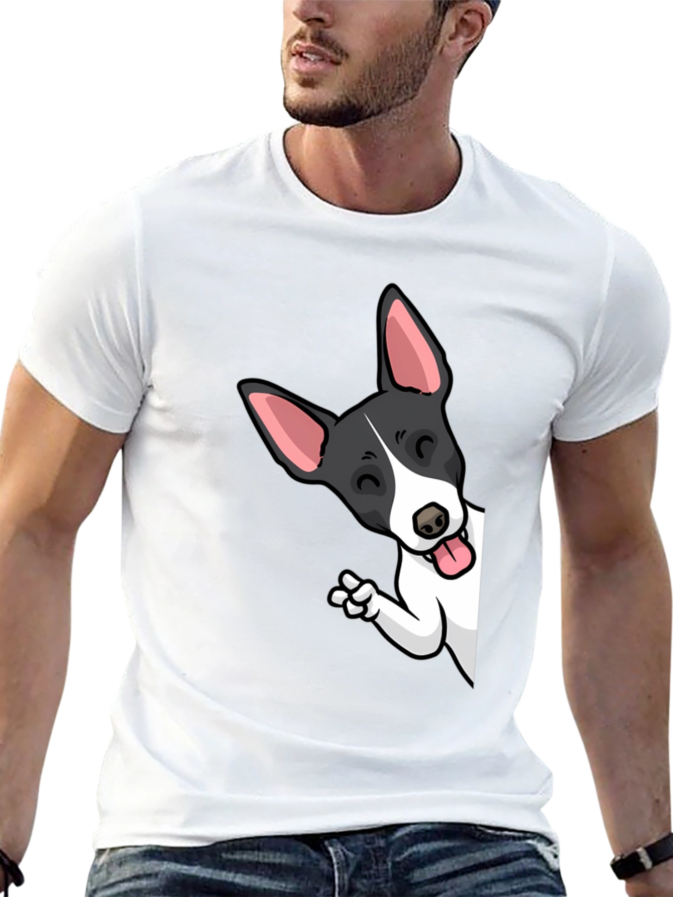 Cartoon Dog Peek-a-Boo Graphic Tee - Unisex Black T-Shirt