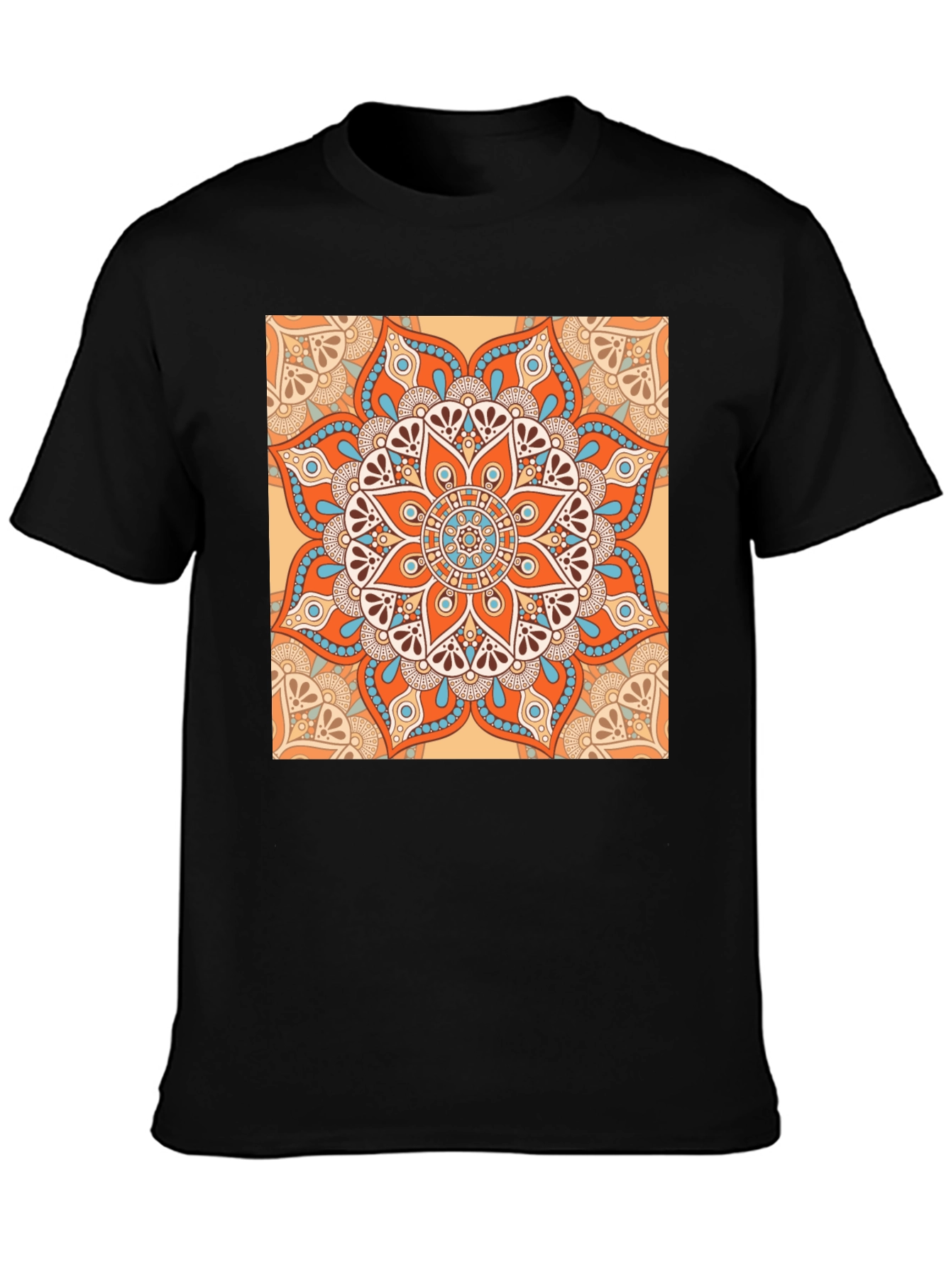Black T-Shirt with Geometric Mandala Print