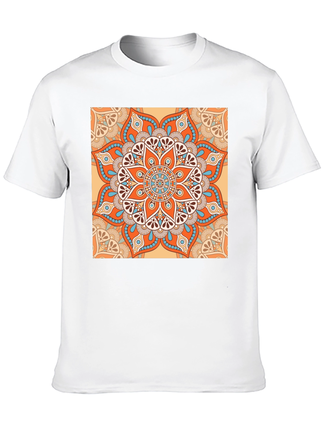 Black T-Shirt with Geometric Mandala Print