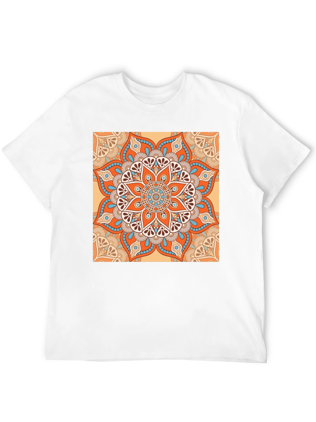 Black T-Shirt with Geometric Mandala Print