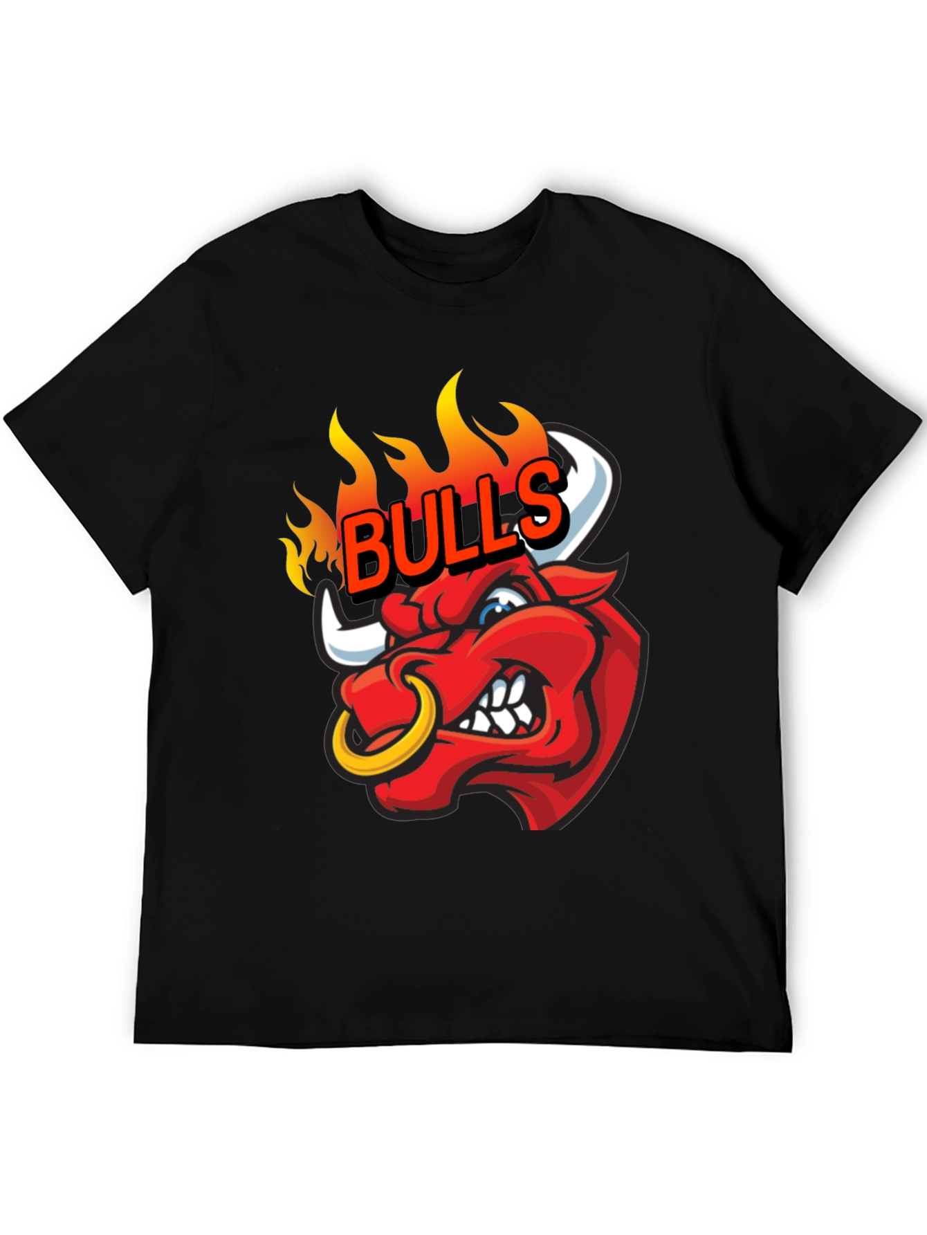 Fiery Bulls Graphic Tee - Black Cotton T-Shirt
