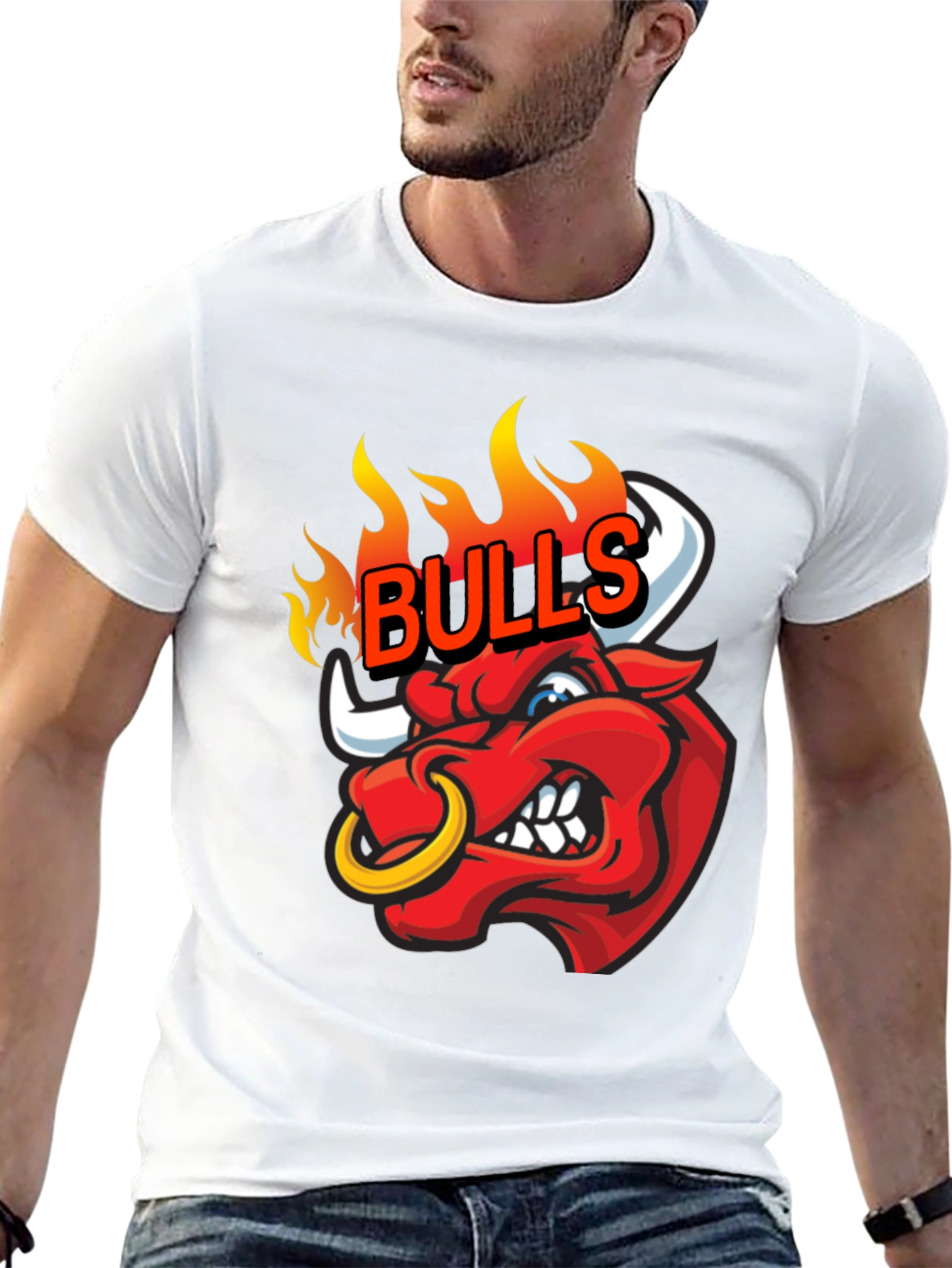 Fiery Bulls Graphic Tee - Black Cotton T-Shirt