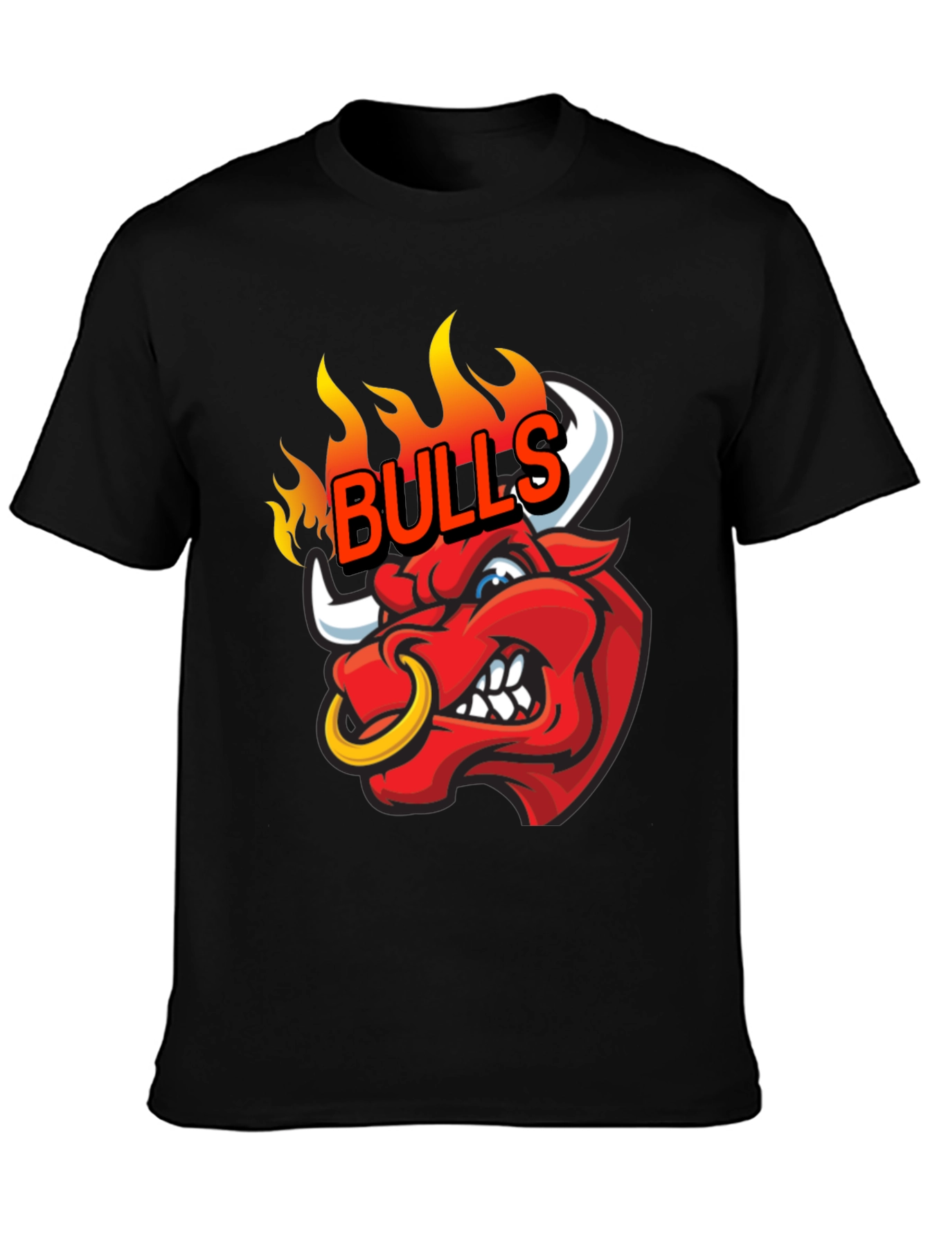 Fiery Bulls Graphic Tee - Black Cotton T-Shirt