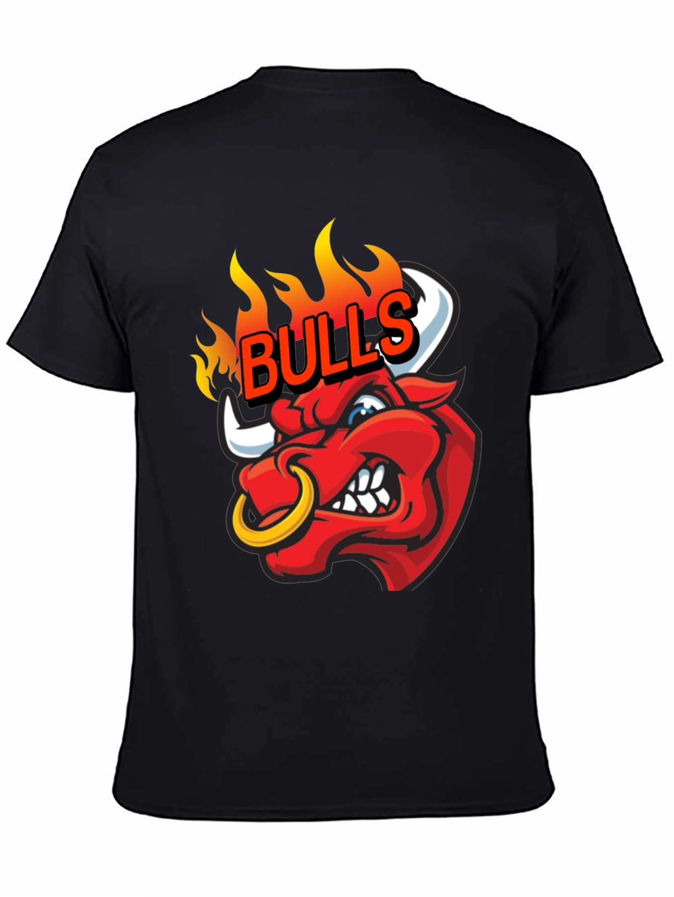 Fiery Bulls Graphic Tee - Black Cotton T-Shirt